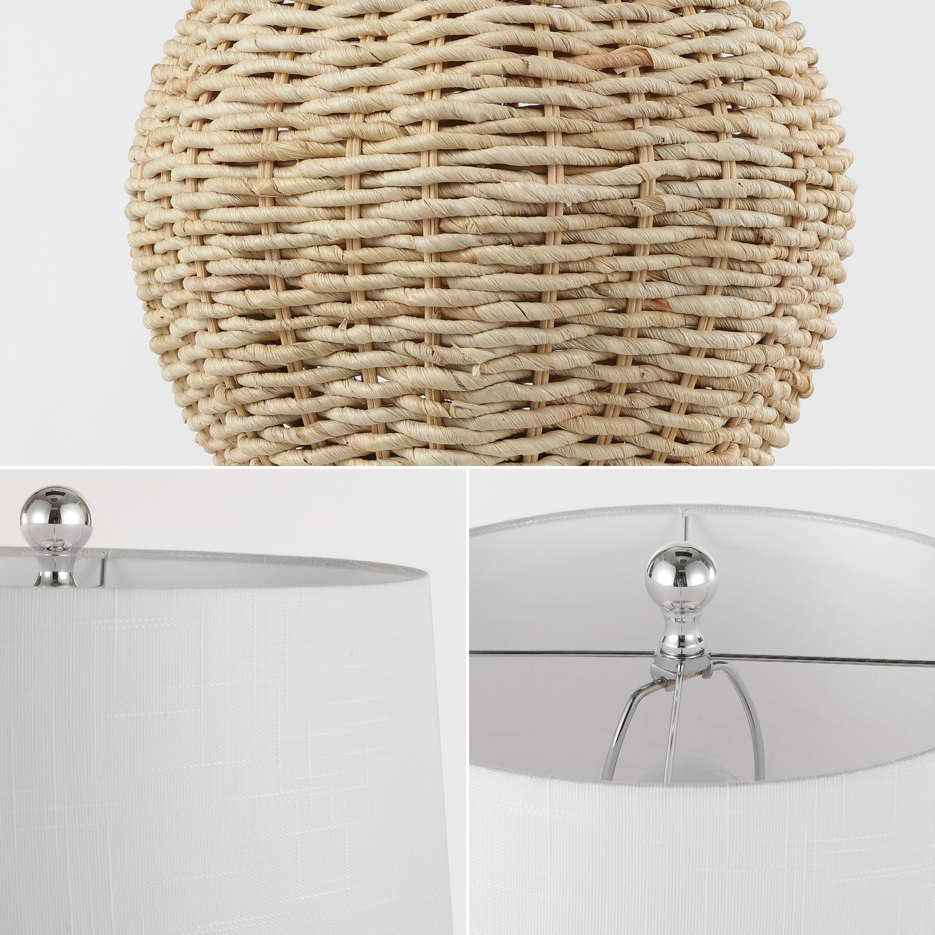 Nora 22" Woven Rattan Urn Shape Table Lamp Set with White Linen Shade