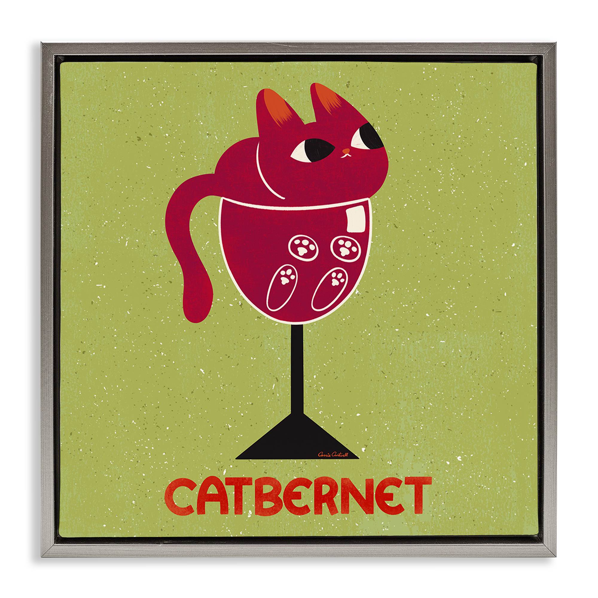 Stupell Industries BS-841-FFL-24X24 Catbernet Cat Wine Gray Framed Floater Canvas Wall Art By Carrie Cantwell 25 x 25