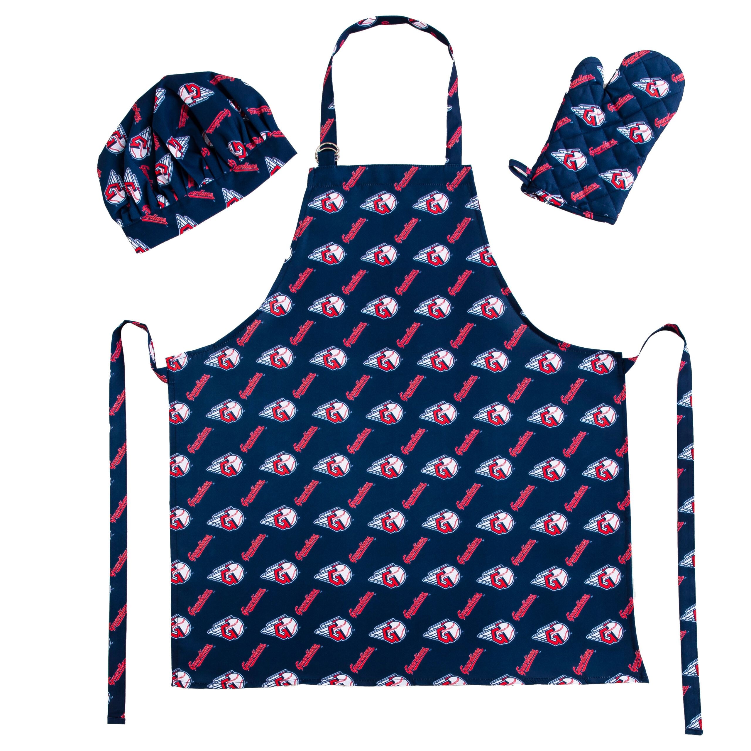 Northwest MLB Cleveland Guardians 3 Piece Set - Apron Oven Mitt and Hat 28 x 31 7 x 12 12 x 10 Inches