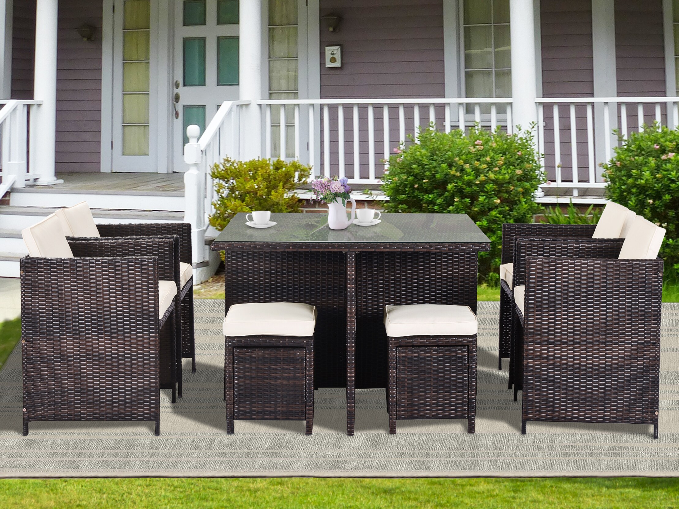 5 piece rattan cube garden furniture