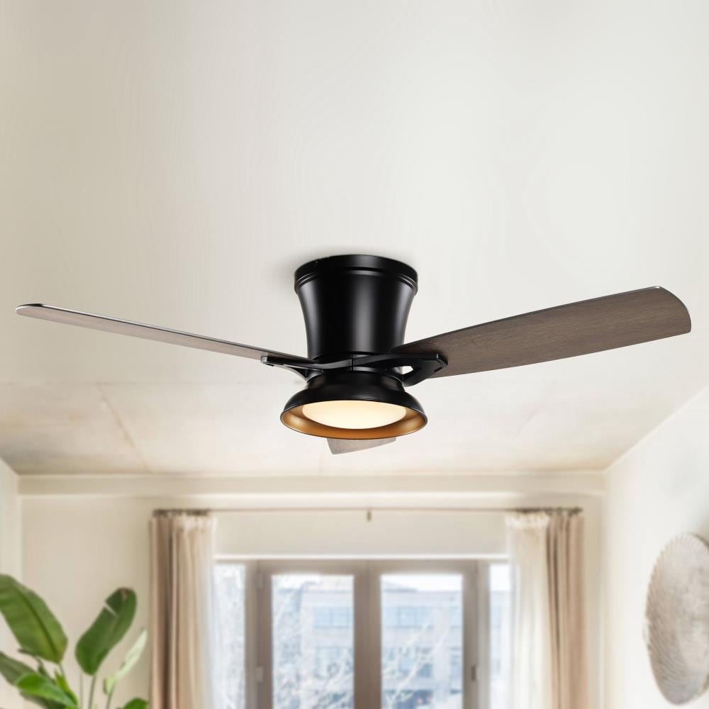 Parrot Uncle 52-in Black Indoor Flush Mount Ceiling Fan with Light (3 ...