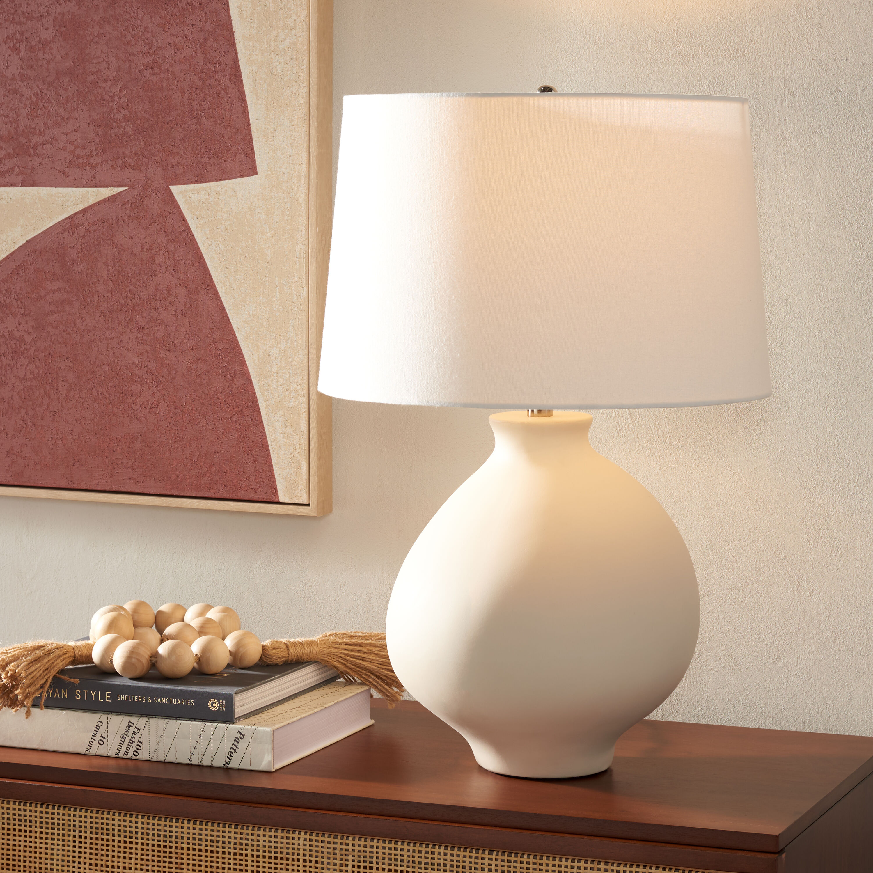 Safavieh TBL2009A Table Lamps 25.5-in White LED Incandescent On/Off switch Table Lamp with Cotton Shade
