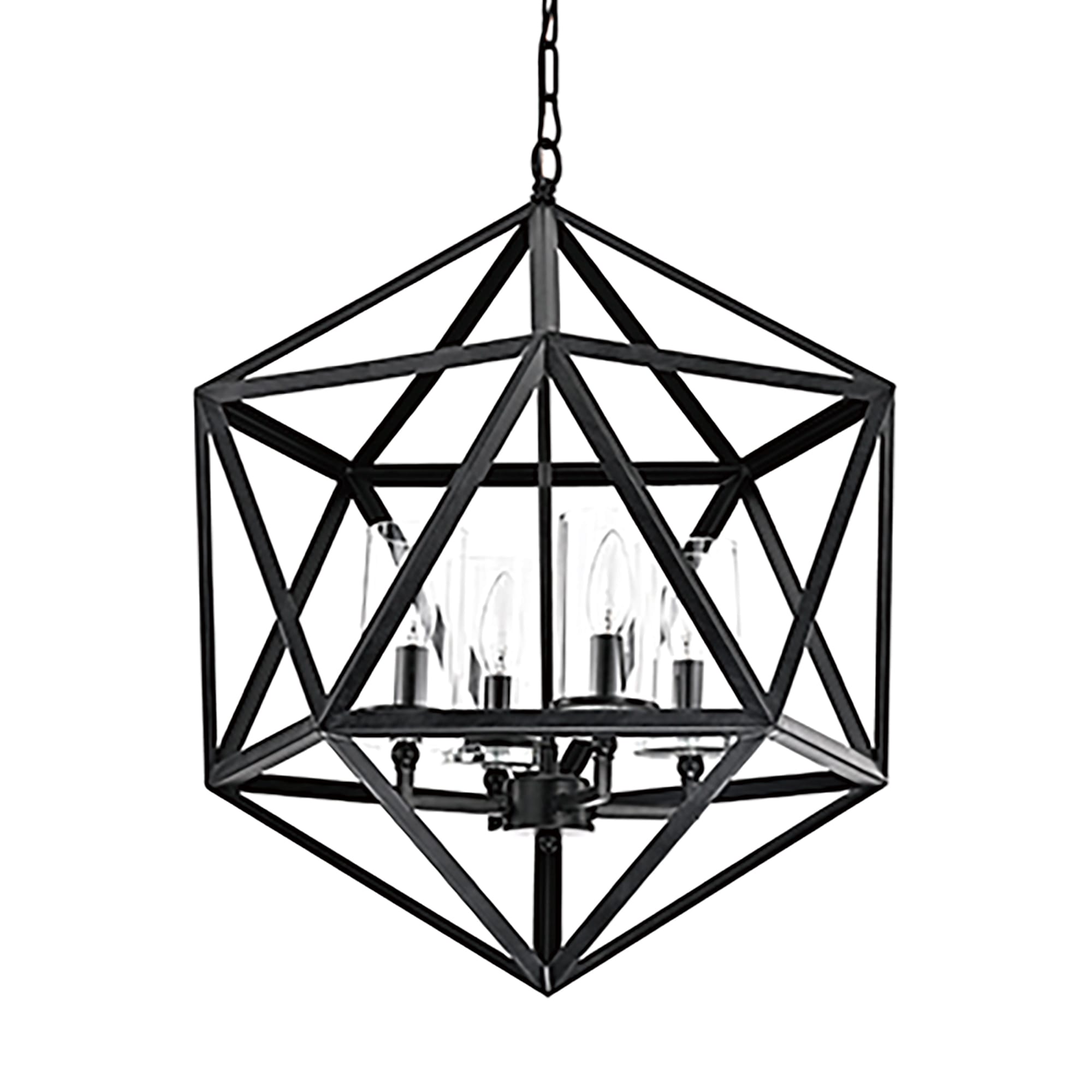 Antique Black Geometric Cage Chandelier with Glass Shades