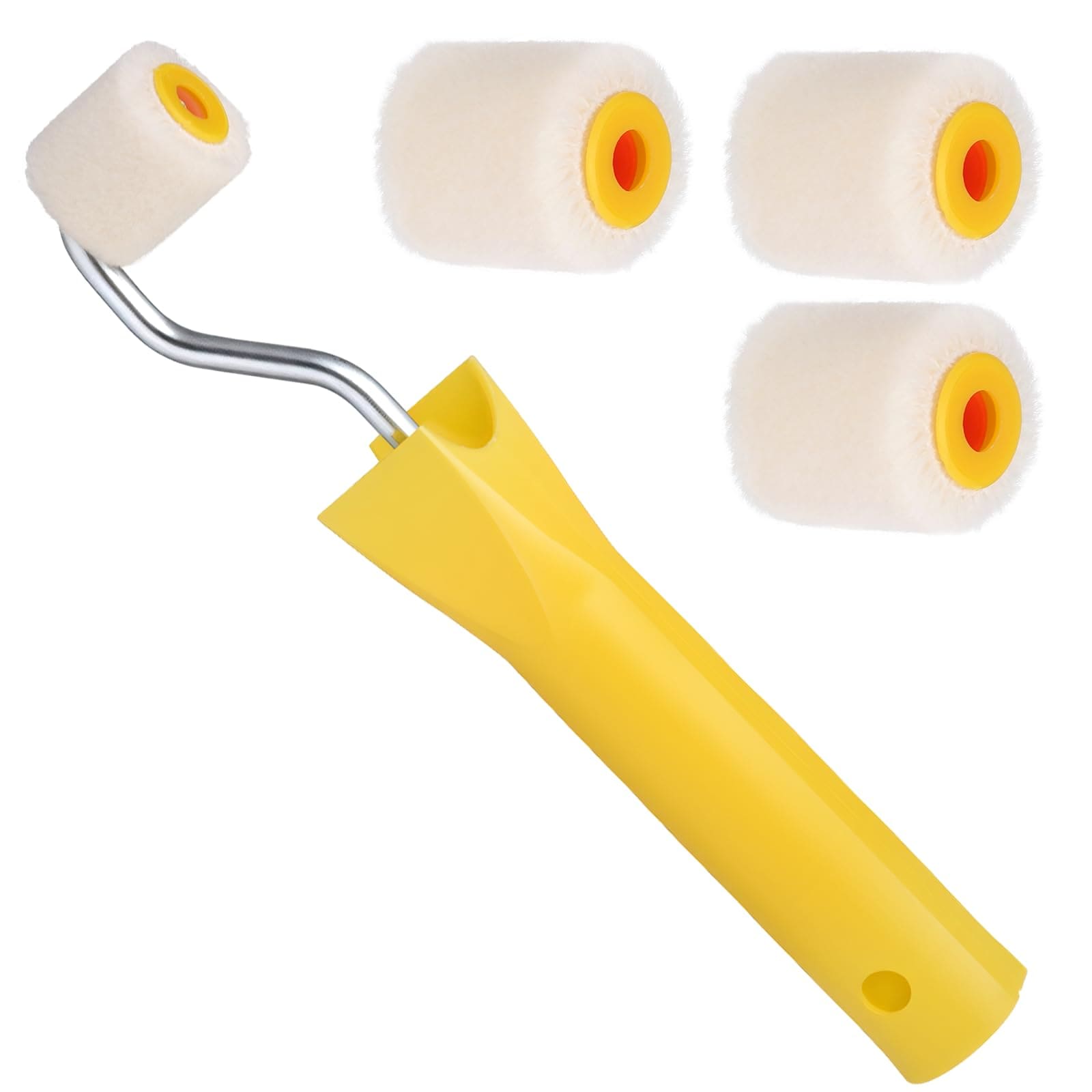 Misopily  Mini Paint Roller Kit Set Small Roller Brush with Four Wool Rollers for Touch Up Trim Edge Corner Furniture Crafts Home Renovation