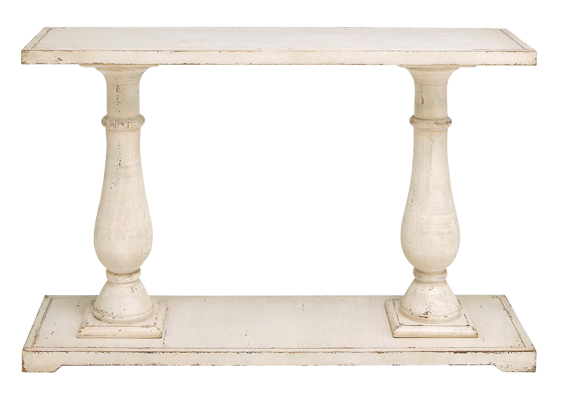 distressed natural pedestal console table