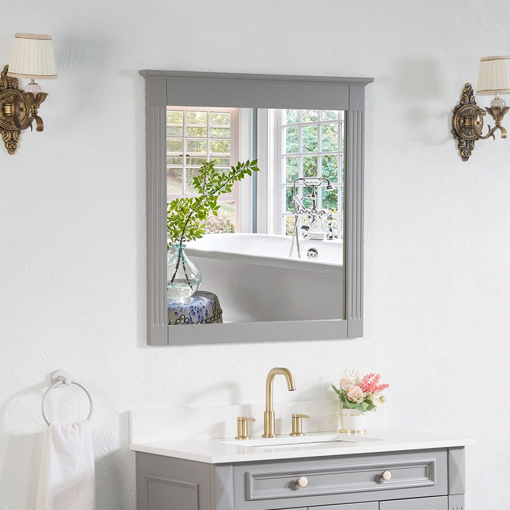 WELLFOR MR32YS1TG Art 32-in x 33-in Framed Rectangle Bathroom Vanity Mirror ( Titanium Gray )