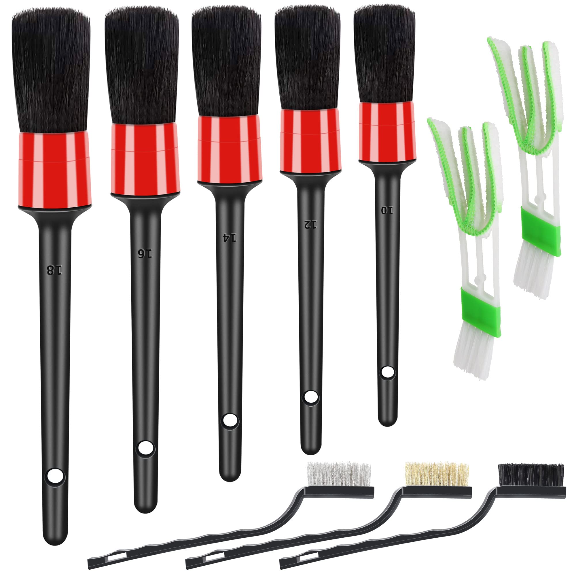 LAIFUCAM  10pcs Car Detailing Brush Set for Interior and Exterior Cleaning Includes Boar Hair Detail Brushes Wire Brushes and Air Vent Brushes