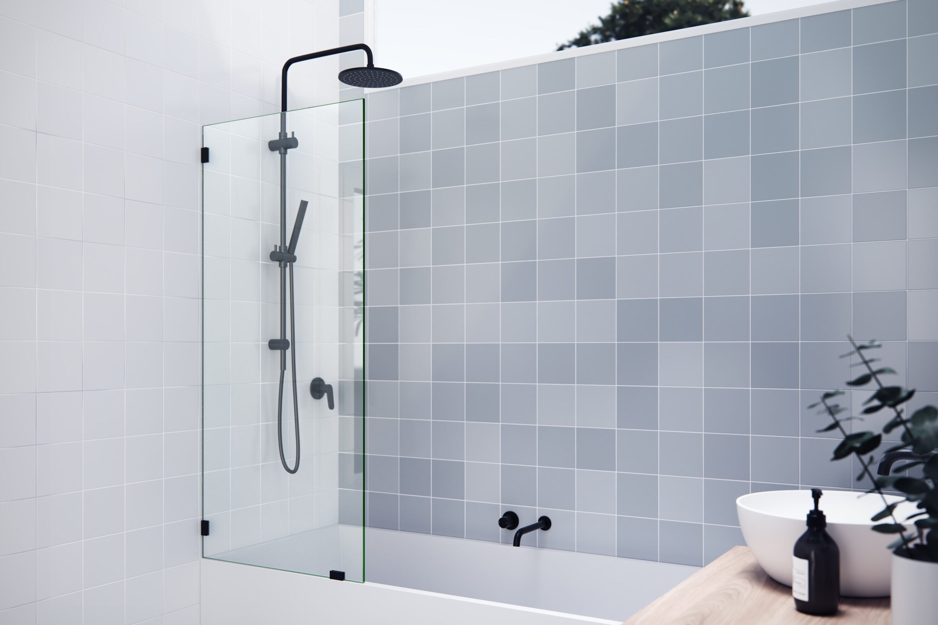 Glass Warehouse GW-BF-27.5-MB Matte Black 27-1/2-in W x 58.25-in H Frameless Fixed Bathtub door 3/8-in Thick Clear Glass