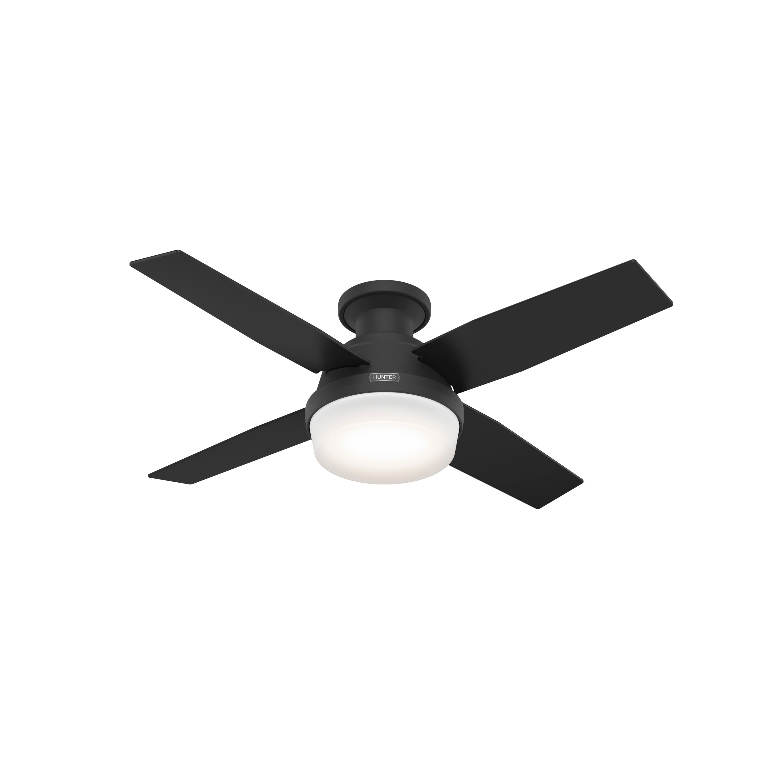 Hunter 52390 Dempsey 44-in Flush Mount Matte Black with Matte Black Blades Ceiling Fan With Light - Remote Included ( 4 -Blade )