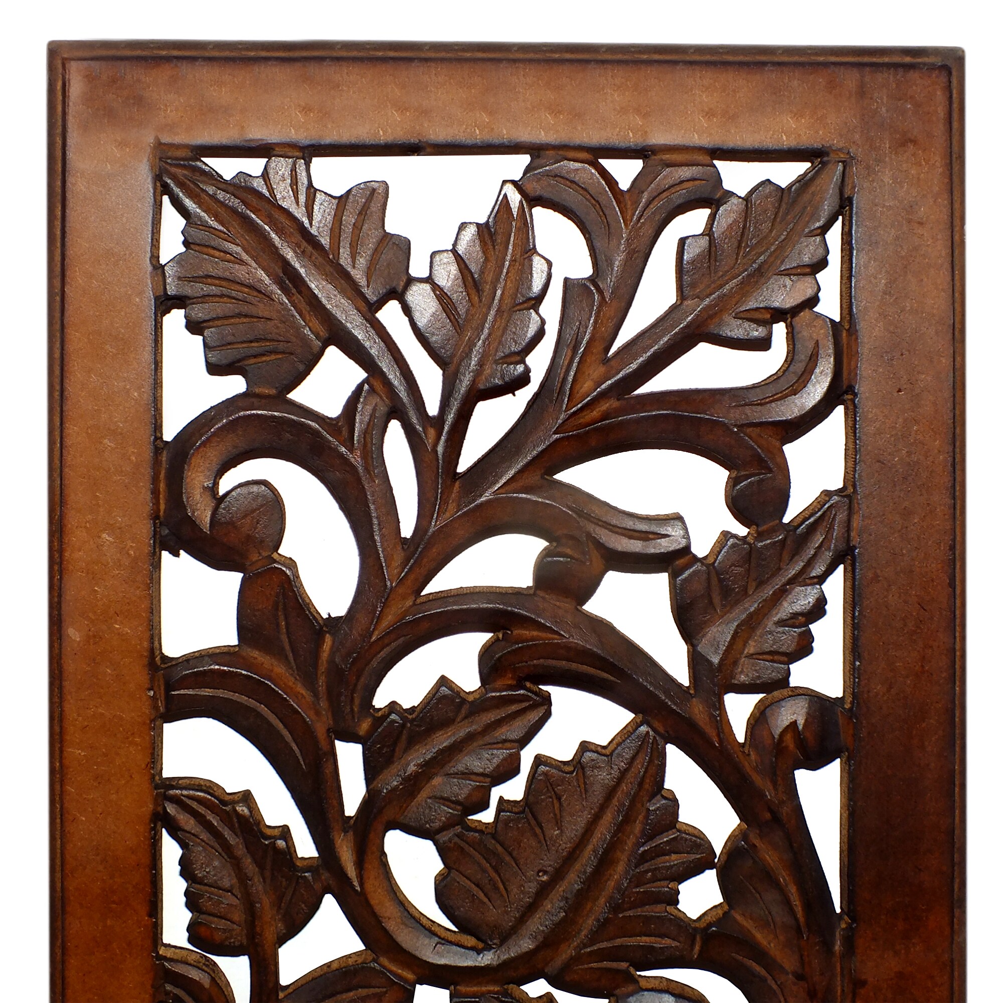 Handcrafted Brown Mango Wood Floral Wall Panel