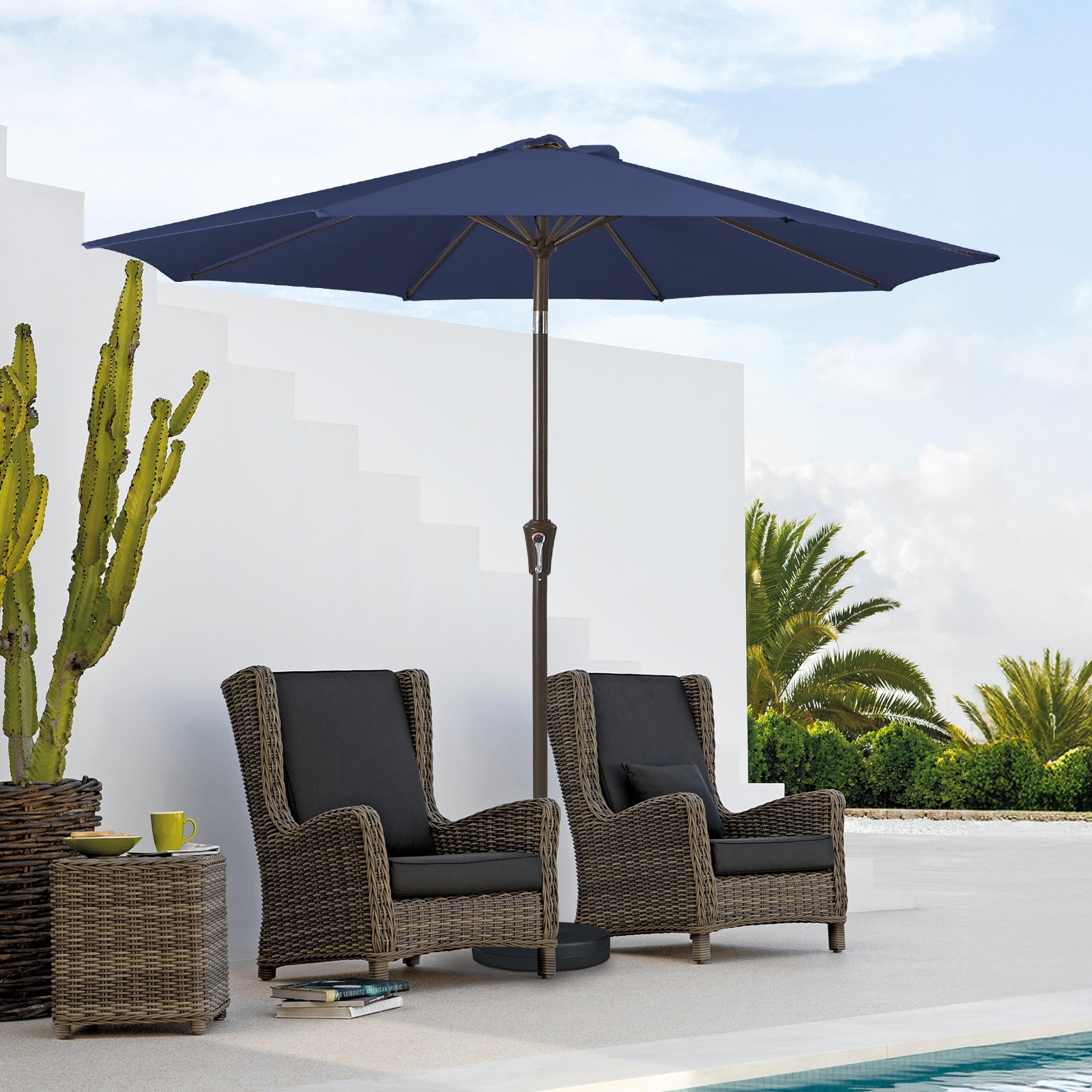 JEAREY JE-QTZZS-10FT-LV 9-ft Iron Navy Push-button Tilt Market Patio Umbrella