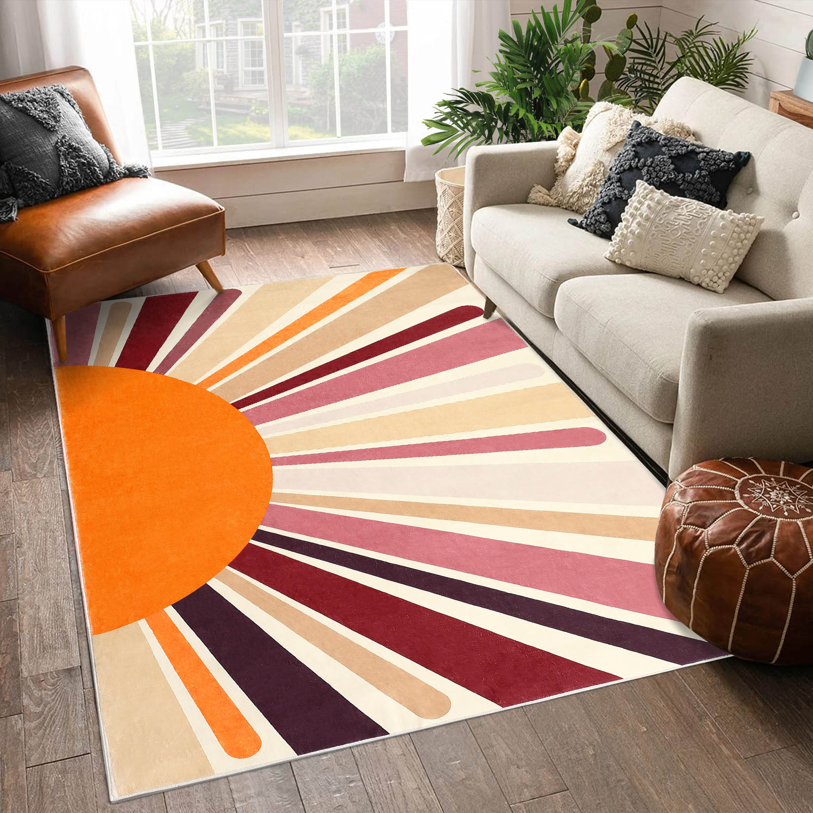 Garvee YXY-LO-PHO-106XBUMU 5 x 7 (ft) Loomed Polyester Brown Rectangular Indoor Geometric Mid-Century Modern Machine washable Area rug