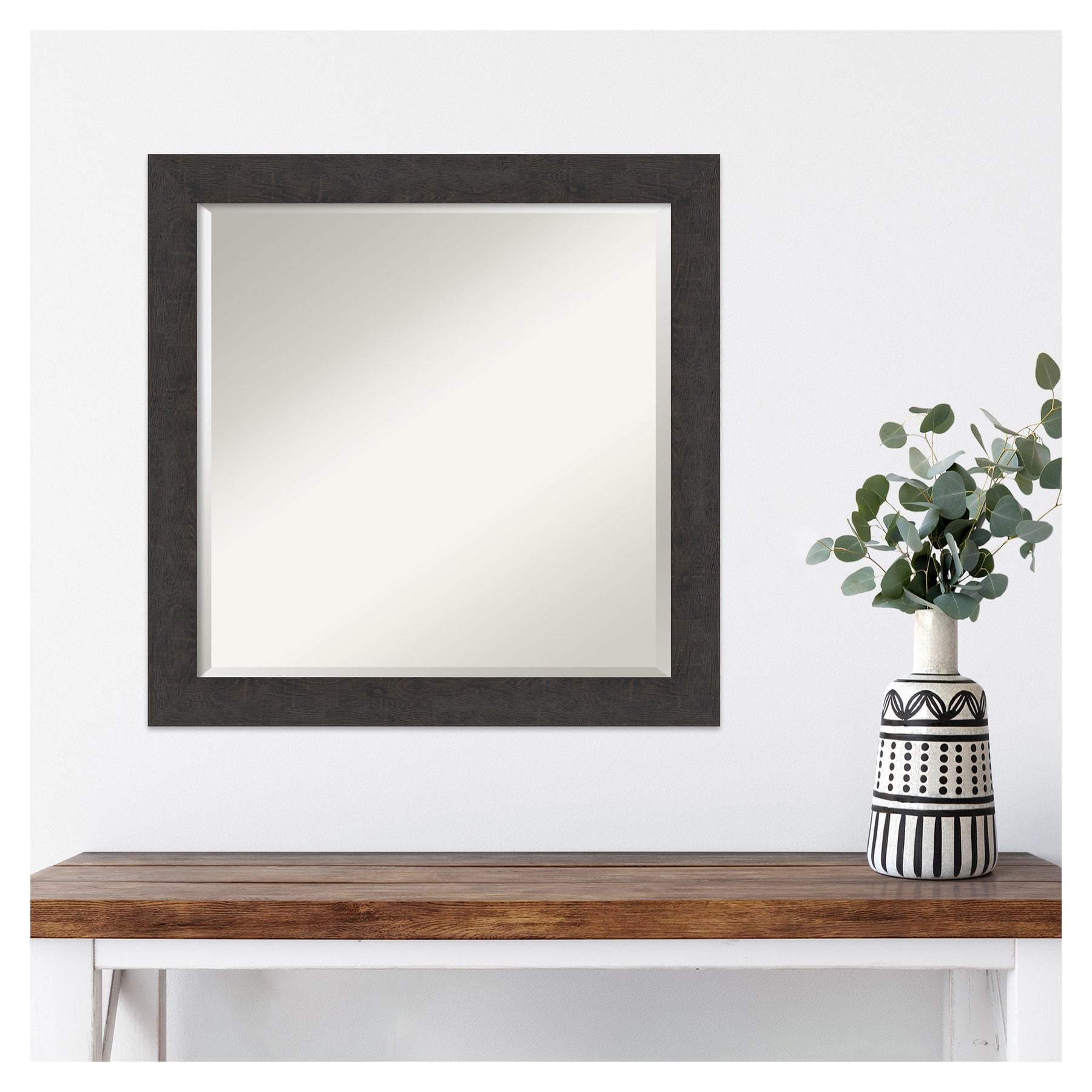Rustic Plank Espresso Square Woodgrain Wall Mirror 23.38"