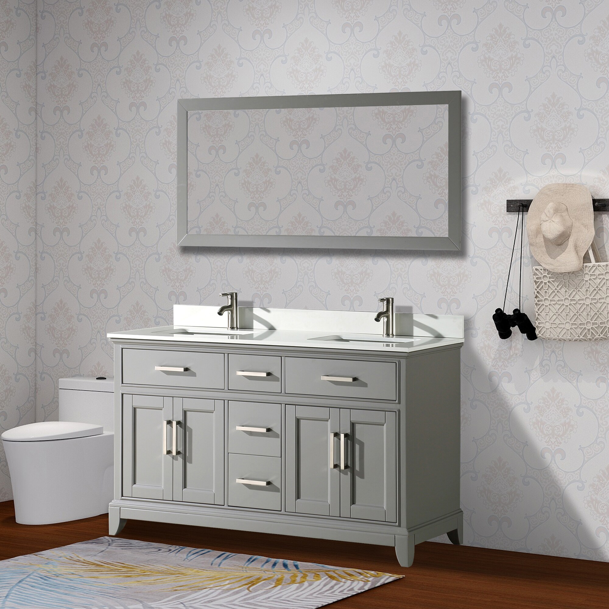 Vanity Art Genoa 60-in Grey Undermount Double Sink Bathroom Vanity with ...