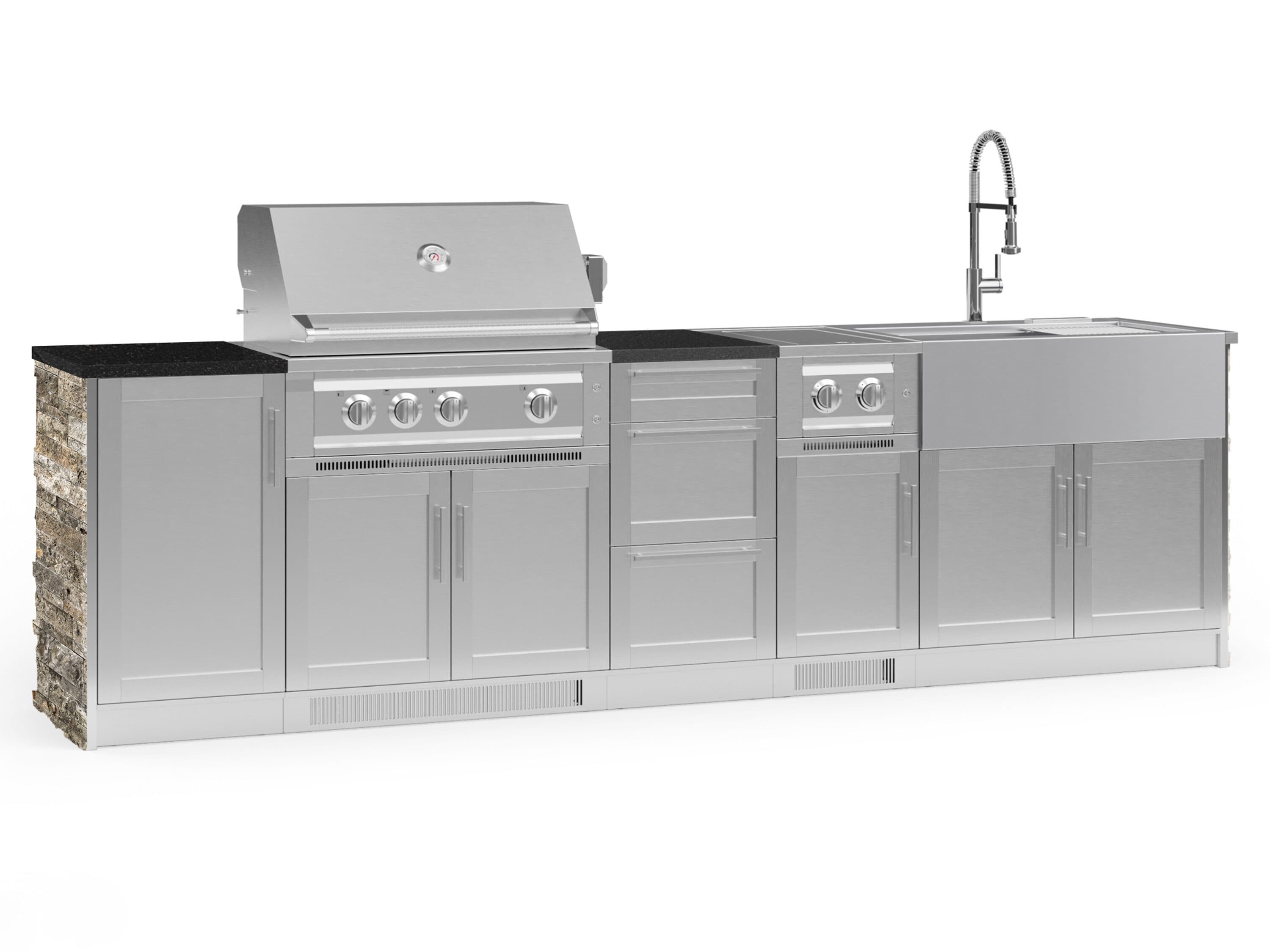 NewAge Products 69058 Signature Series Cabinets Platinum Grill 10 -Piece 124.16-in W x 25.5-in D x 58.64-in H Modular Outdoor Kitchen Set 6 Burners