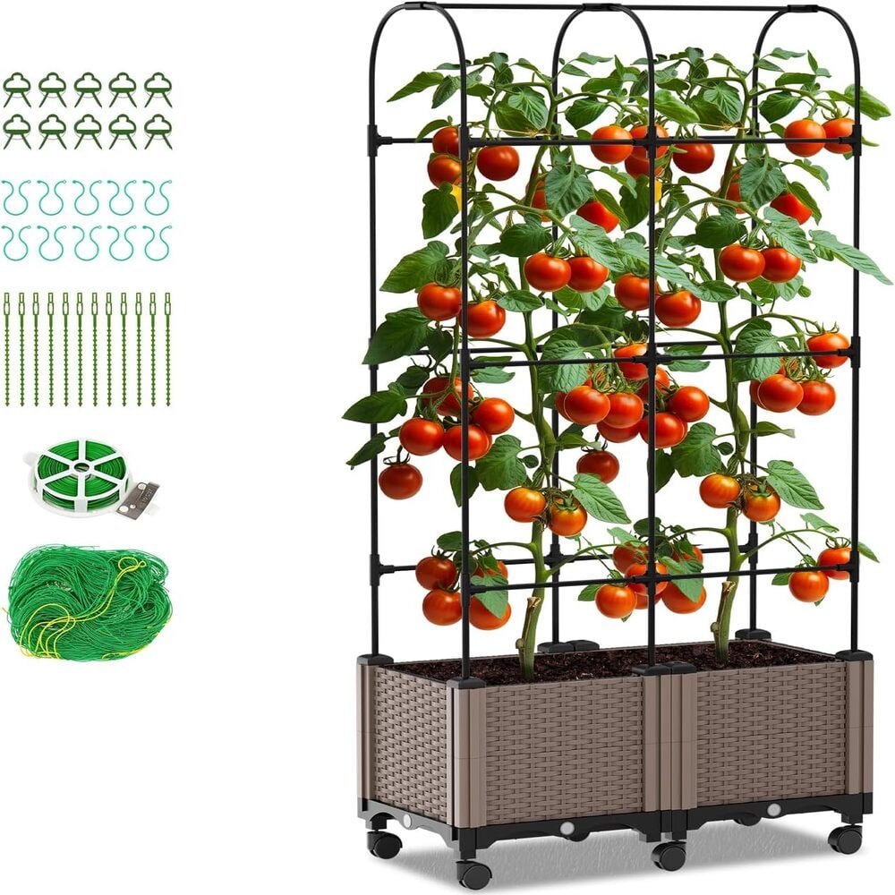 Esazn SRY-16T-GREEN 5.25-cu ft 15.7-in W x 31.5-in L x 63-in H Elevated Coffee Brown Metal Raised Garden Bed