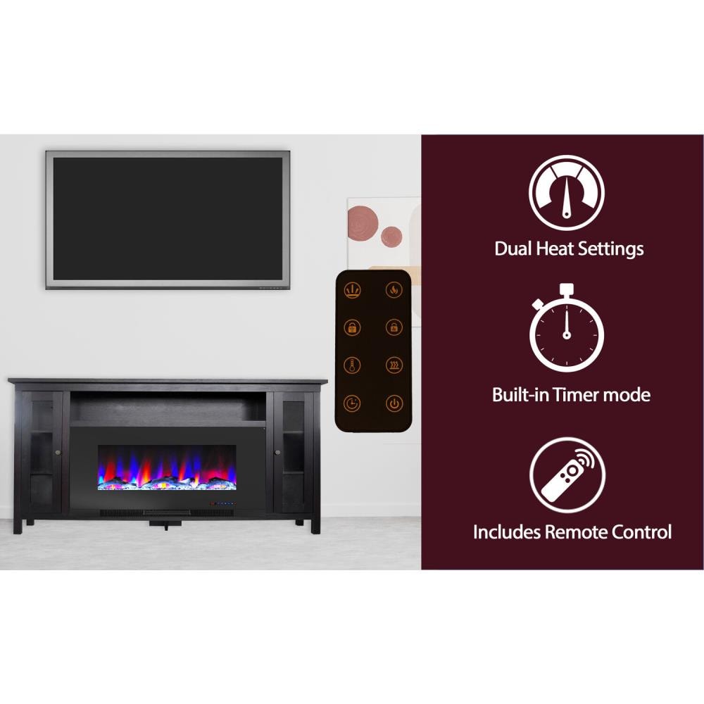 Cambridge 69.7-in W Dark Coffee/Black TV Stand with LED Electric Fireplace CAM6938-2COF Sansujyuku sansujyuku.com