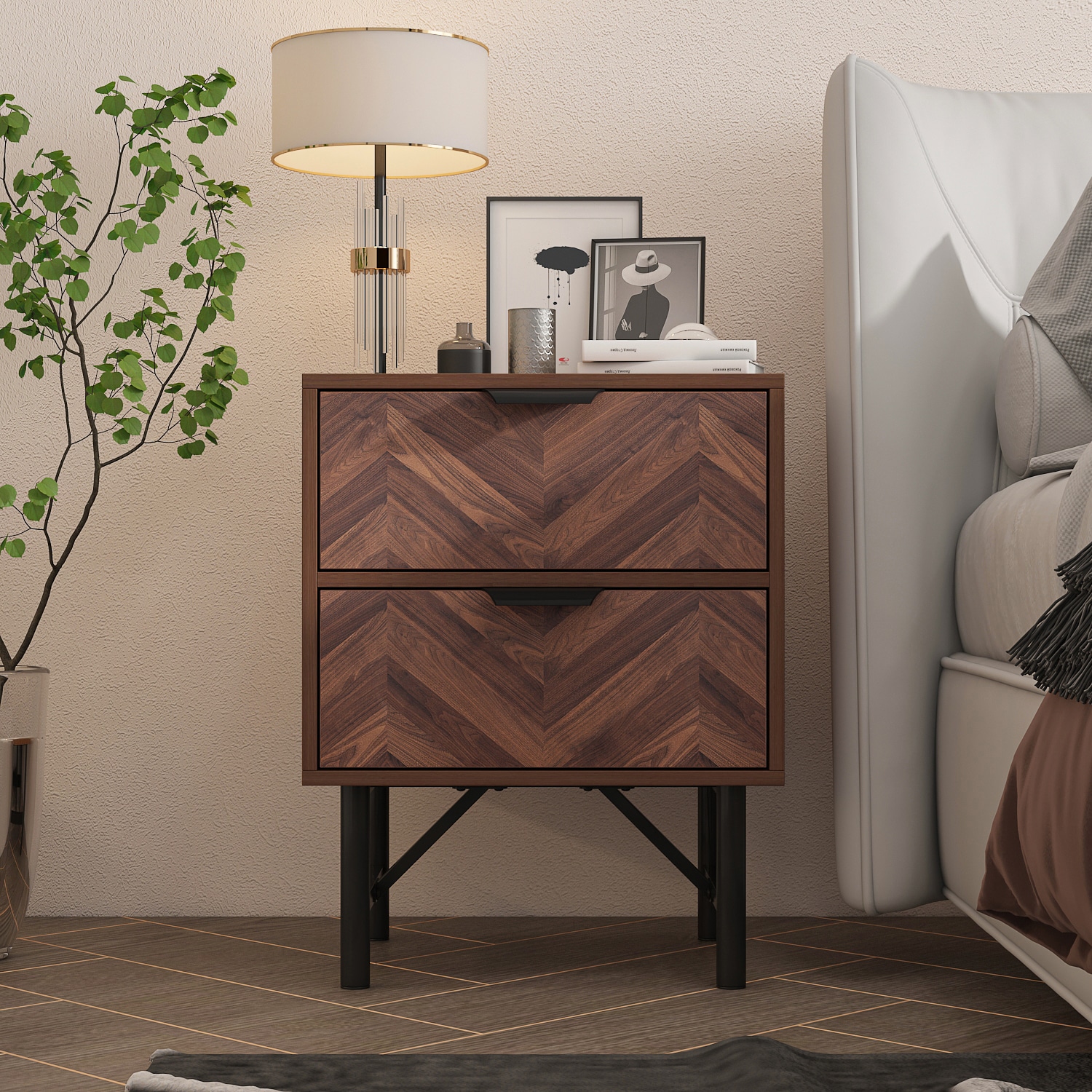 Prepac Transitional Espresso Nightstand with 2 Drawers - Sturdy  Construction, Antique Bronze Knobs, Dark Brown Finish