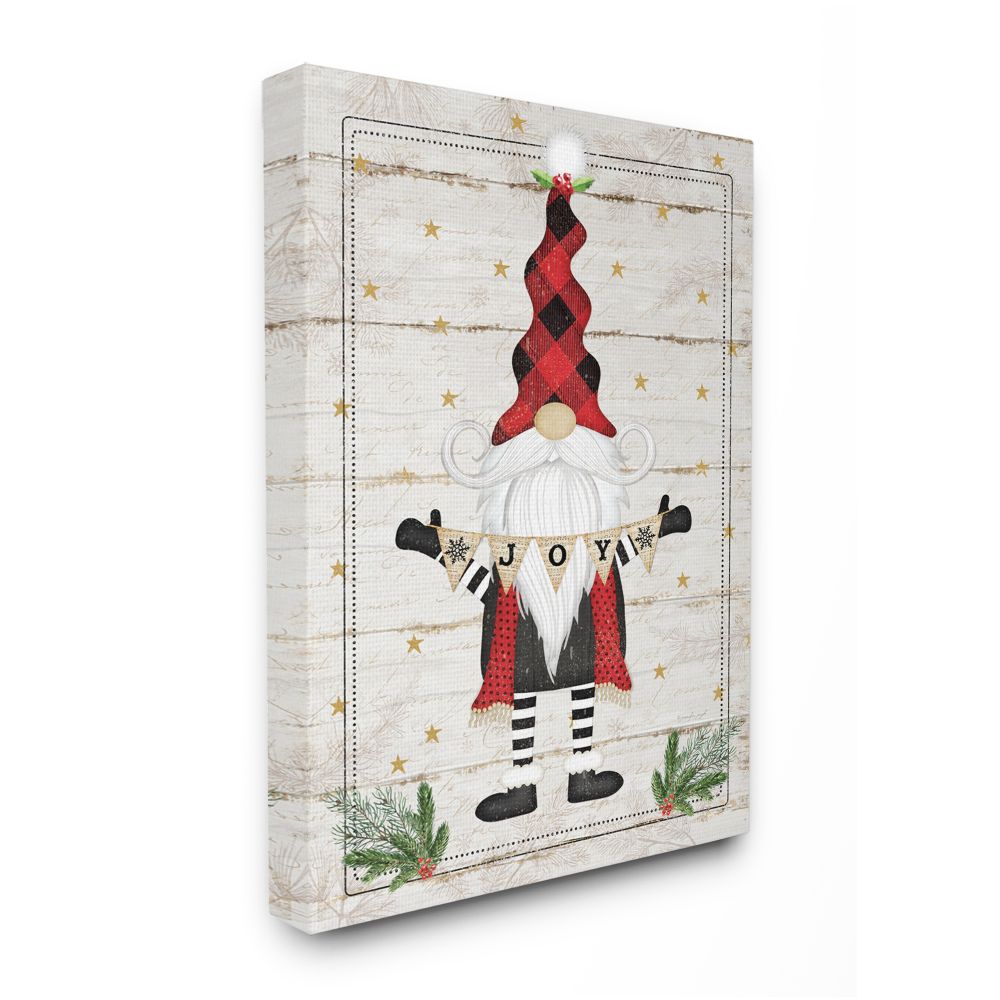 Stupell Industries AB-726-CN-16X20 Whimsical Holiday Gnome with Winter Joy Sentiments Jennifer Pugh Gallery Wrapped Canvas 20-in H x 16-in W Novelty Canvas Print
