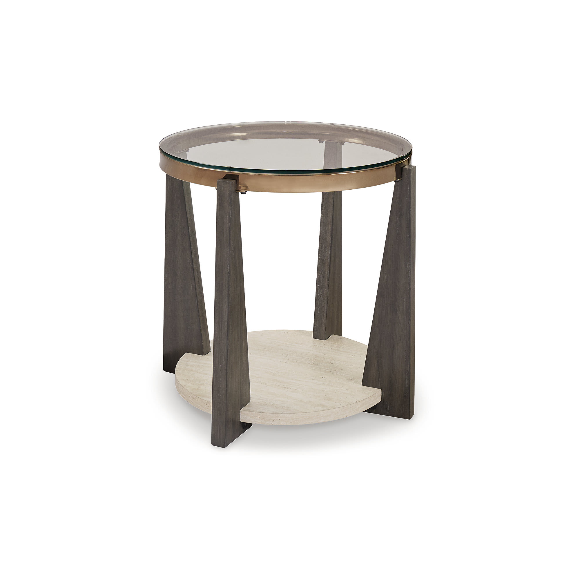 Signature Design by Ashley T432-6 Frazwa Multi End Table with Glass Top and Faux Travertine Lower Shelf