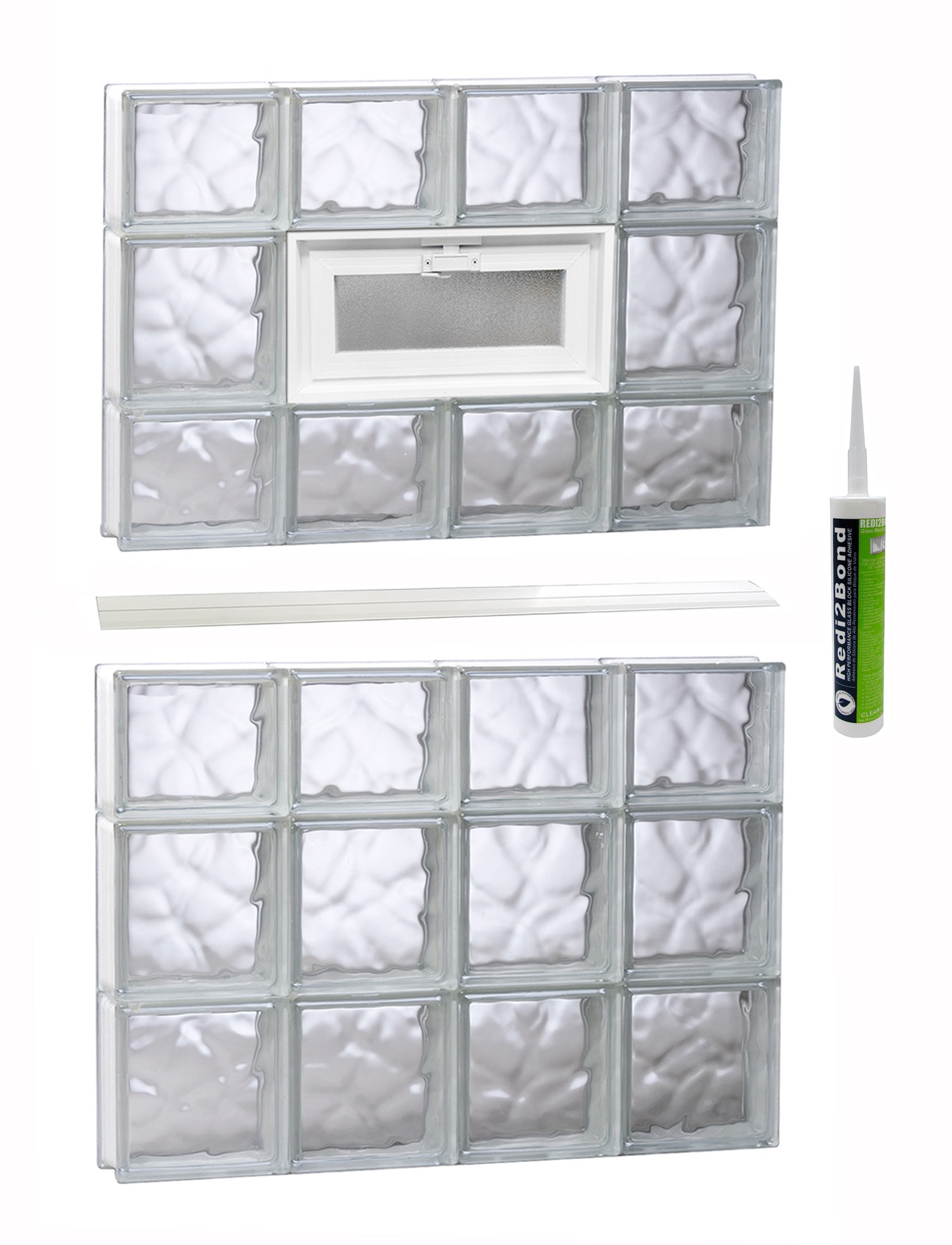 REDI2SET V3242DC Wavy Glass 31-in x 40-1/2-in Frameless Replacement Vented Glass Block Window