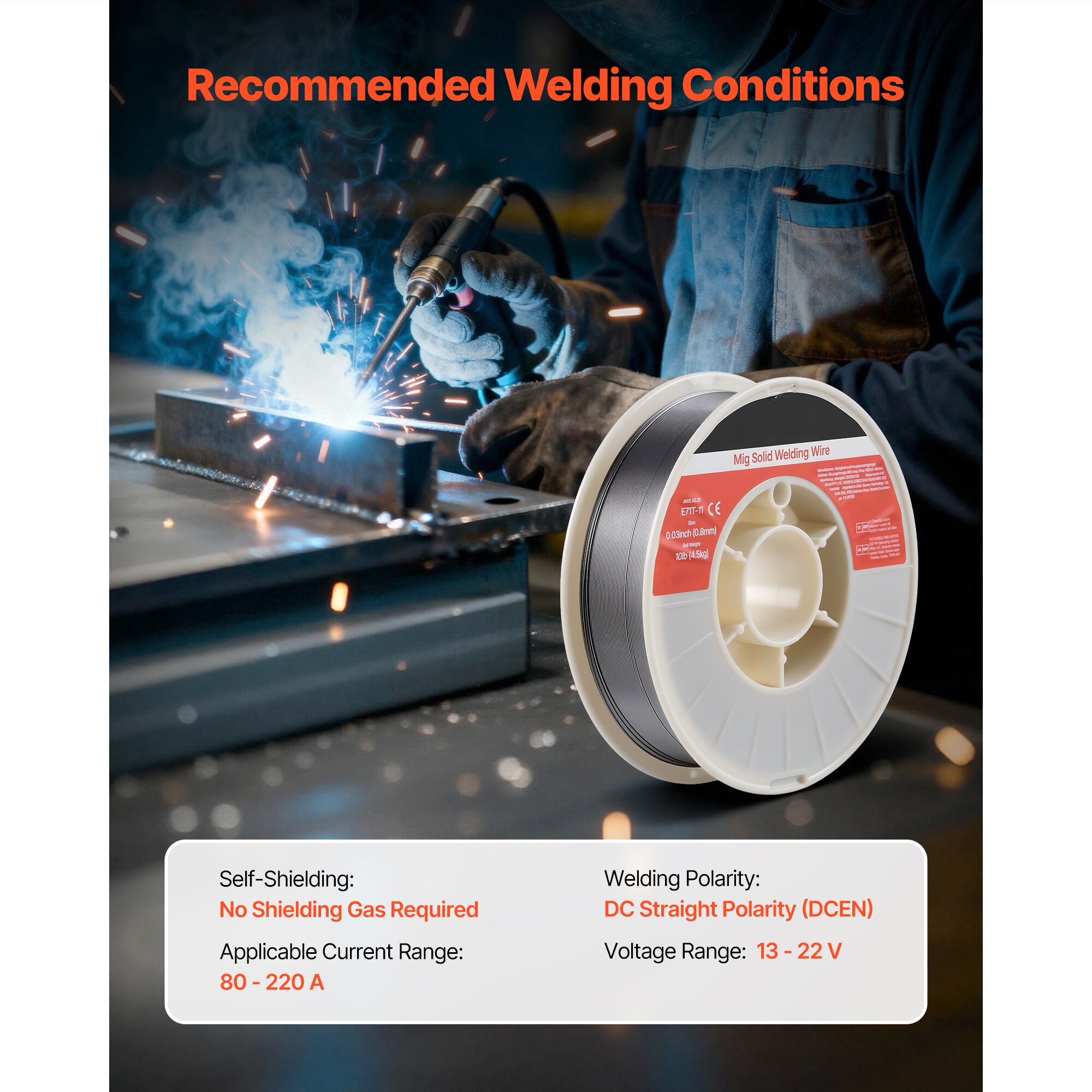 VEVOR Flux Core MIG Welding Wire E71T-11 0.03-inch 10 LBS Gasless