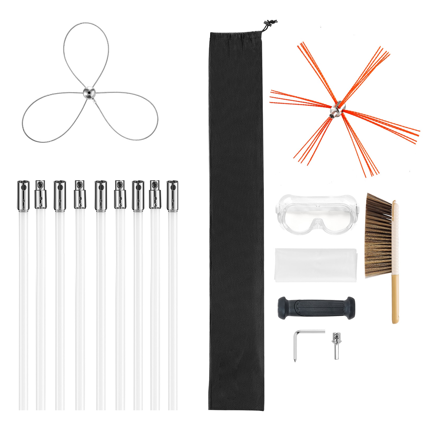 GIVIMO 30-ft Chimney Sweep Kit with Dual Brush Heads Extendable Nylon Rod Chimney Cleaner Sweeper for Square Rectangle Arch Chimney and Fireplace Cleaning Tool #LW038GIVSS1044