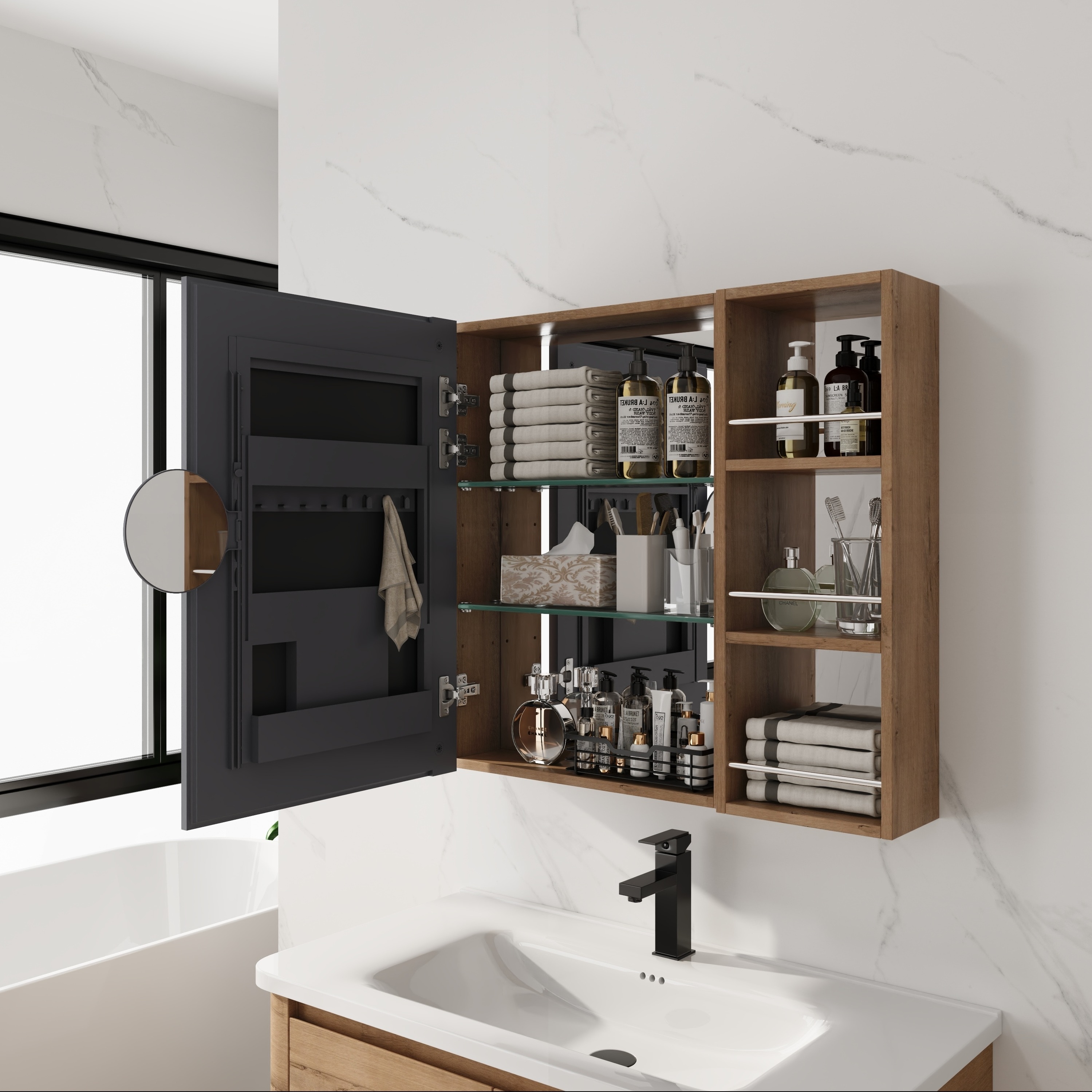 Huluwat - 29-63/100 Inches Bathroom Mirror Cabinet with Storage Wall Mounted Medicine Cabinet wit...