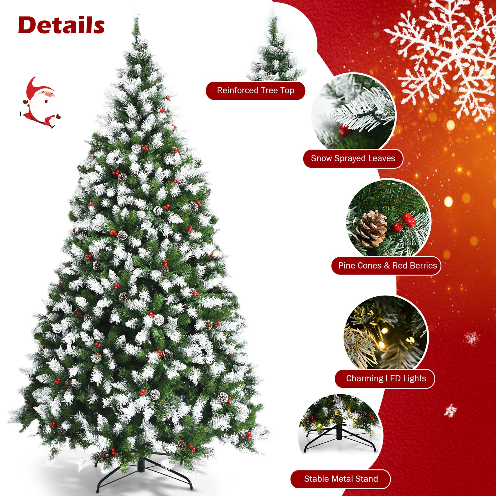 Goplus 7.5-ft Pre-lit Flocked Artificial Christmas Tree with LED Lights ...