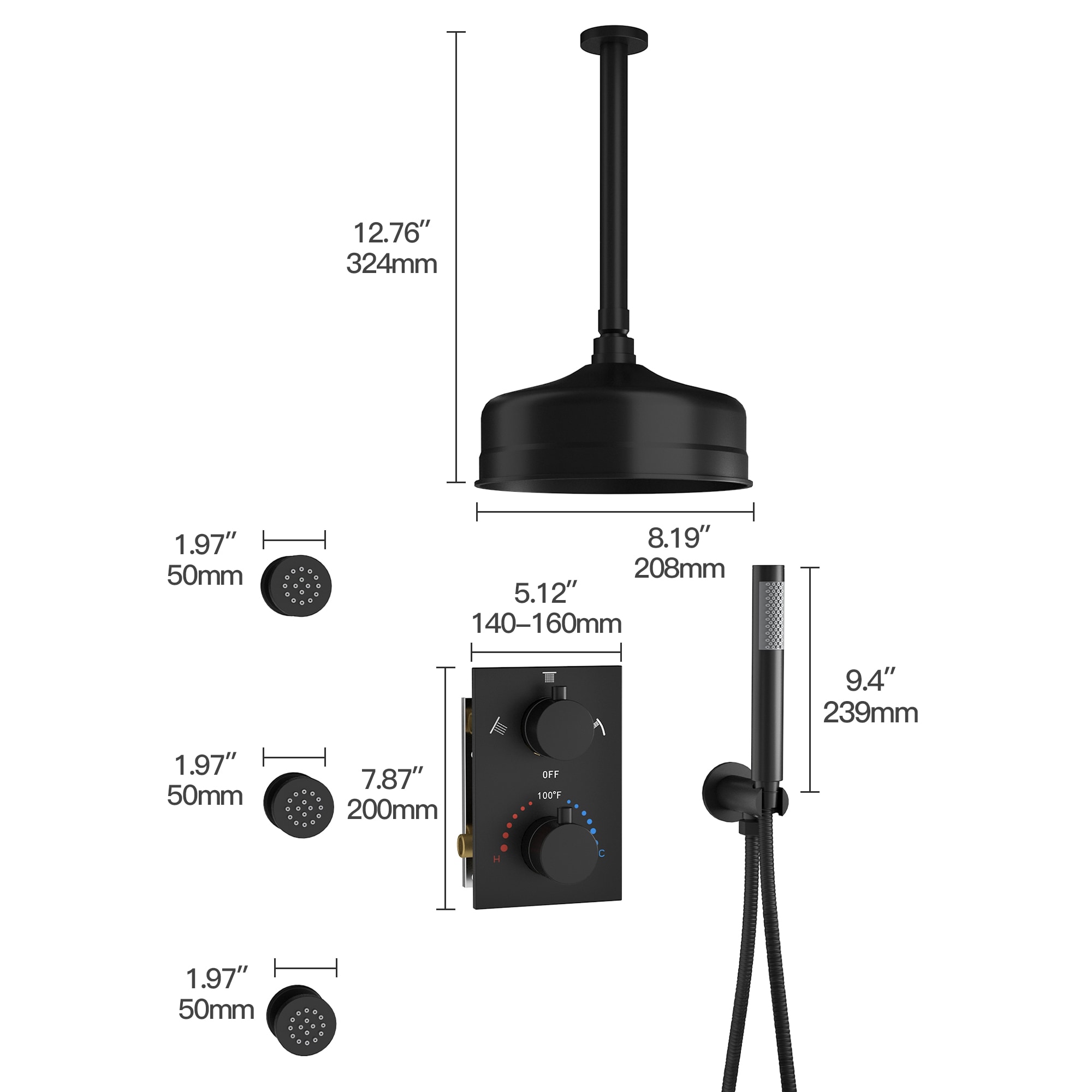 CASAINC CA-A4346-MB Showerhead-Bar-Panels - View #10