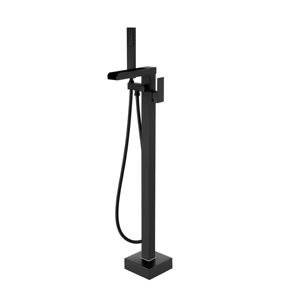 GRANDJOY FL2558-MB Matte Black 1-handle Freestanding Swivel Bathtub Faucet with Hand Shower