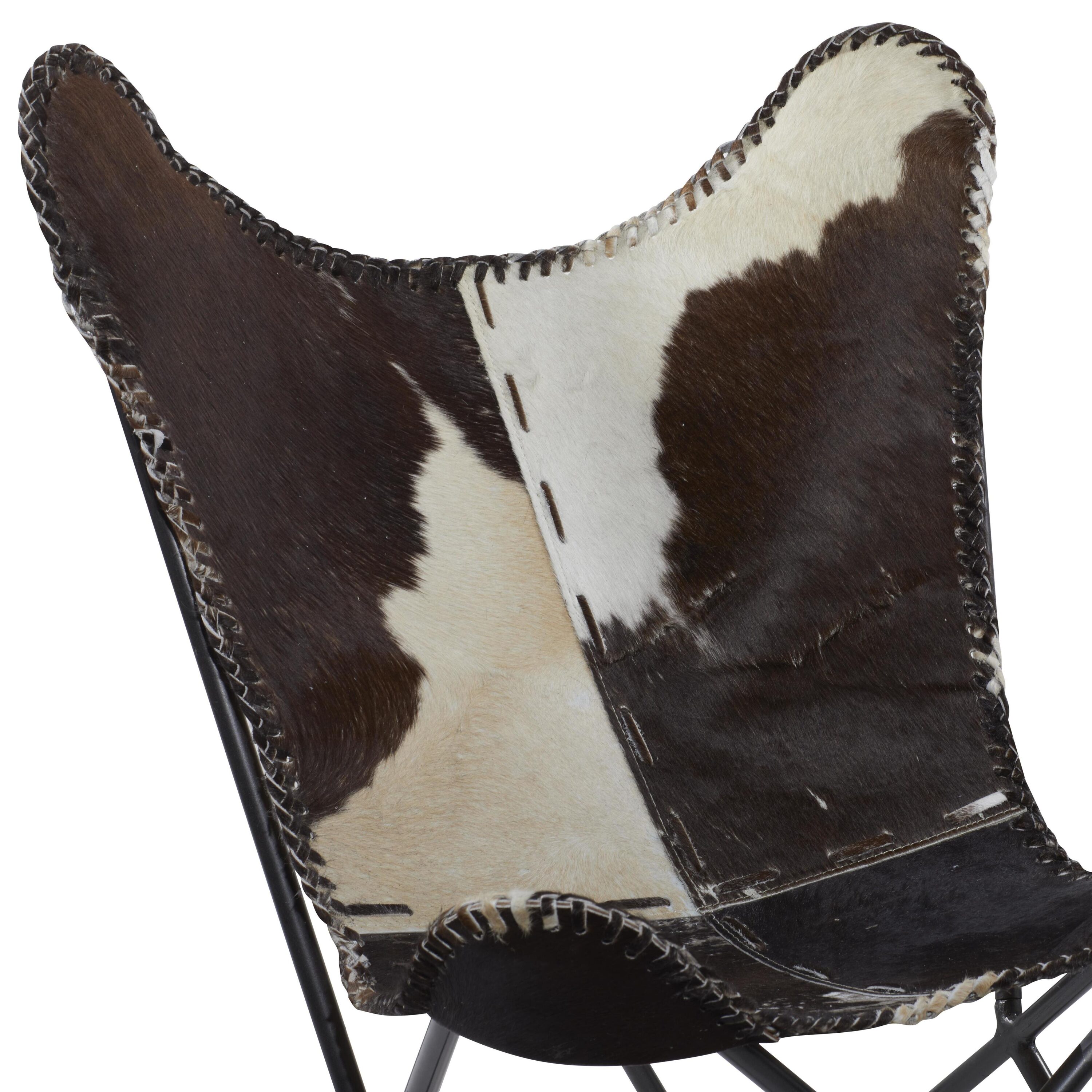 Handcrafted White Leather Butterfly Accent Chair with Metal Frame