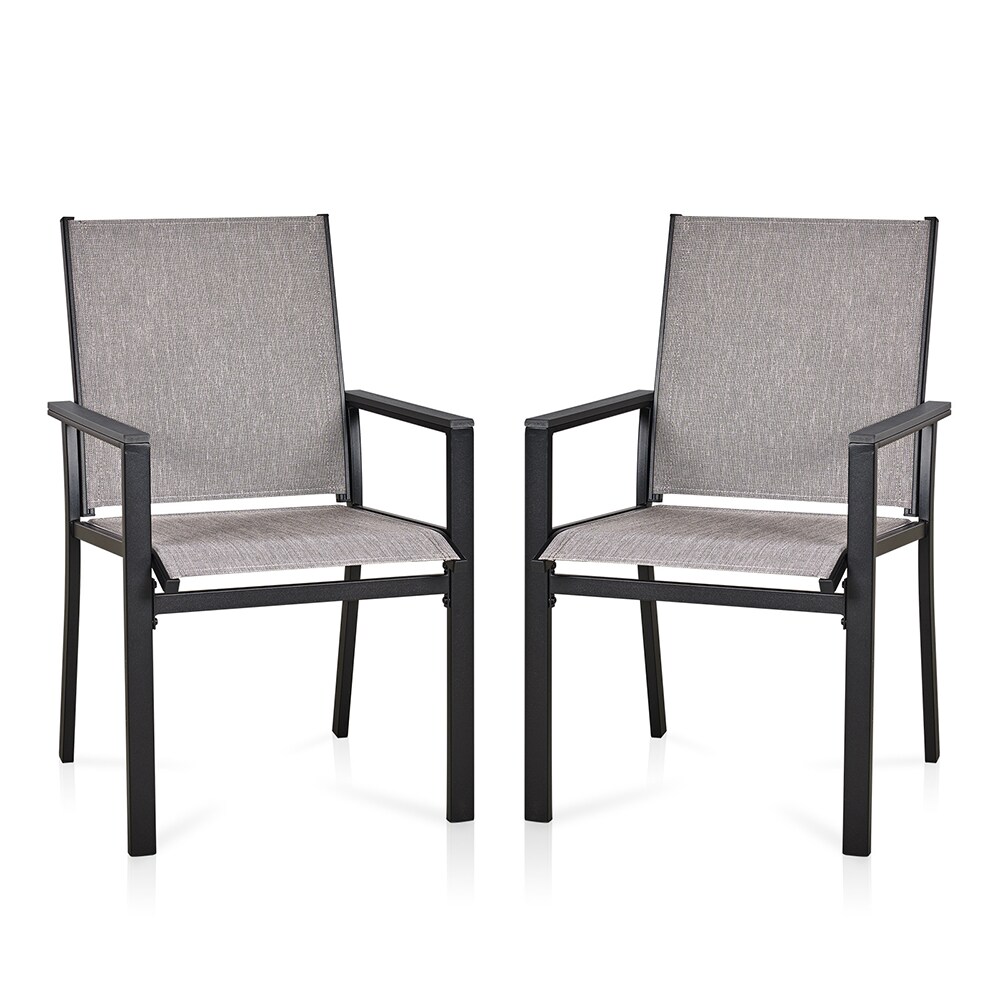 Fun Orange FUNHWCP55 Set of 2 Black Metal Frame Stationary Dining Chair with Gray Woven Seat