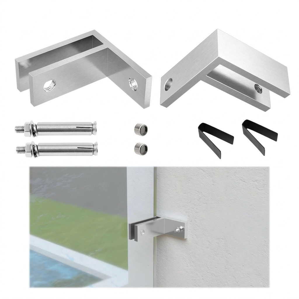 Aoibox  2 Pack Brushed 90 Degree Wall to Glass Clamps for Frameless Glass Railings 3 8 in to 1 2 in Thickness