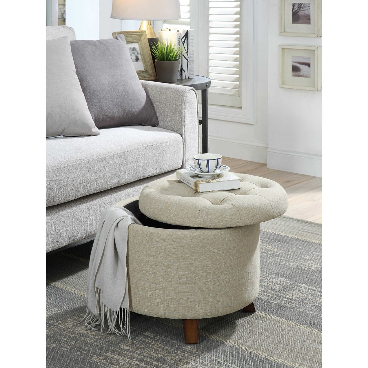 HomeRoots Amelia Modern Off-white Round Ottoman at Lowes.com