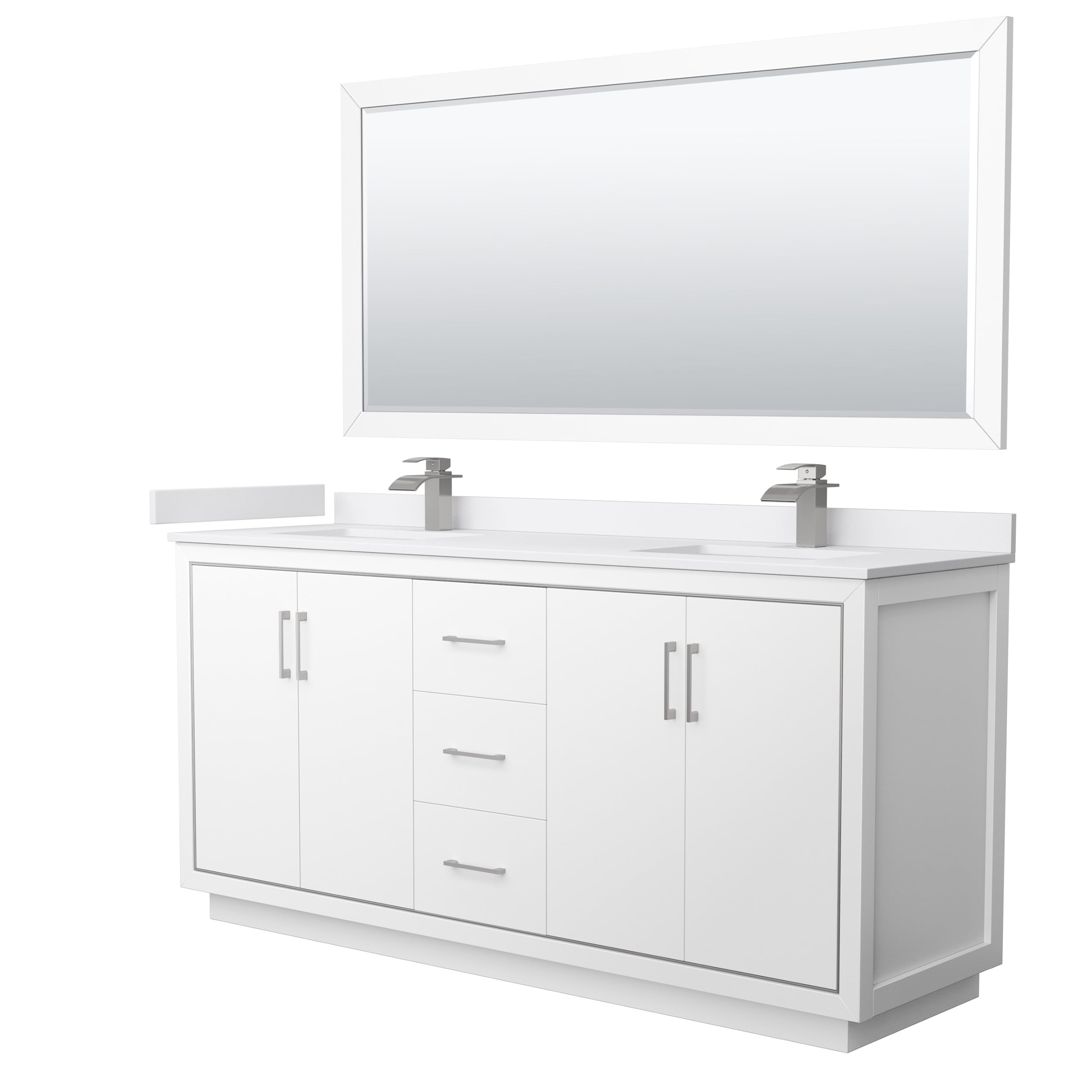 Wyndham Collection WCF111172DWHWCUNSM70 Icon 72-in White with Brushed Nickel Trim Undermount Double sink Bathroom Vanity with White cultured marble Cultured marble Top (Mirror Included)