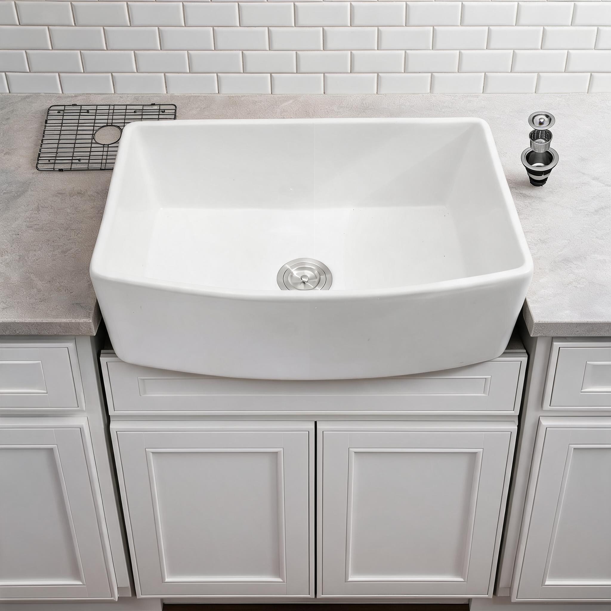 Watnature Crisp white ceramic kitchen sink for daily kitchen cleaning apron front farmhouse style 33 times 19 times 10 inch single bowl #49HL0QRUFXZ5