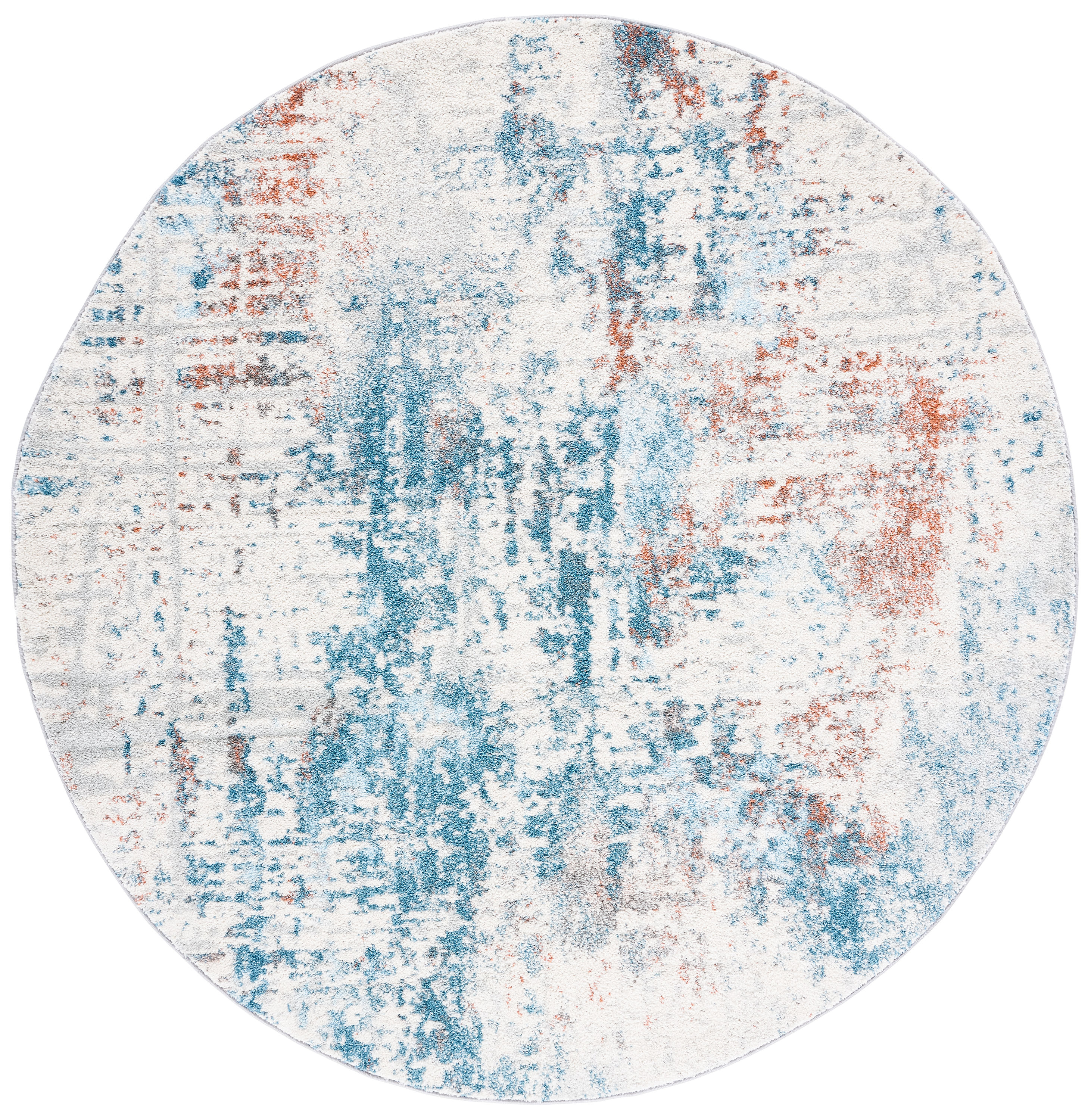 Safavieh TUL232C-7R Tulum Armande 7 x 7 (ft) Loomed Polypropylene Ivory/Dark Blue Round Indoor Distressed/Overdyed Bohemian/Eclectic Area rug
