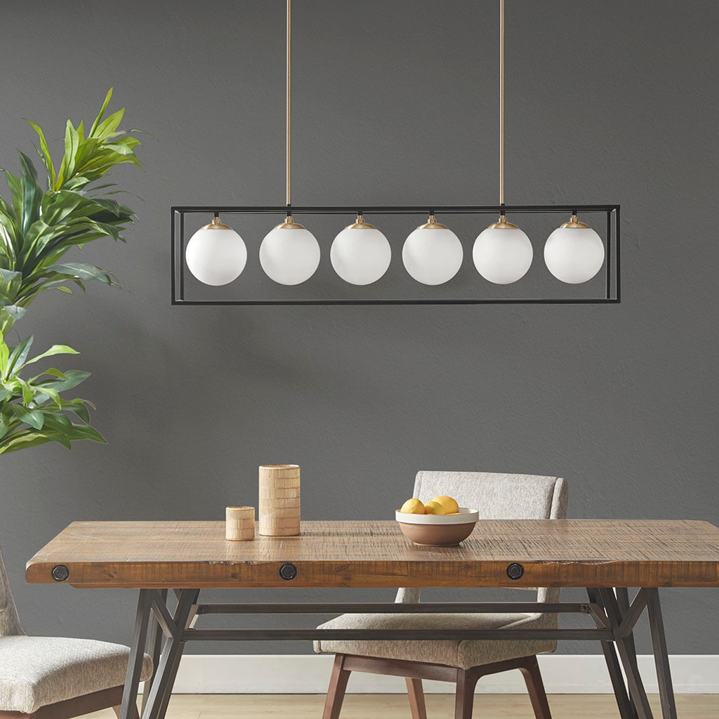 LOVMOR Helena 6 Light Frosted Glass Globe Linear Chandelier