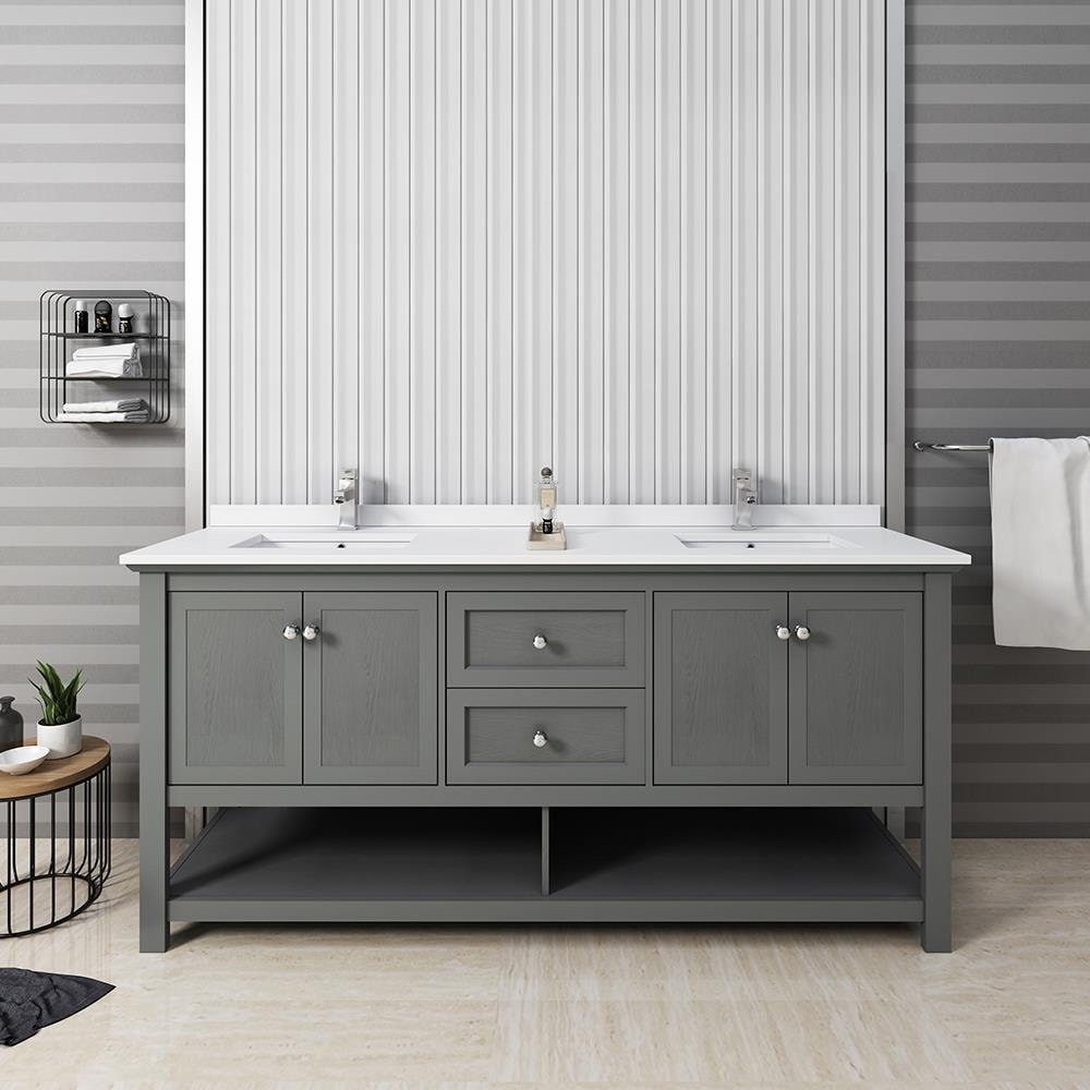 Fresca FCB2372VG-D-CWH-U Manchester Regal 72-in Gray Wood Veneer Undermount Double sink Bathroom Vanity with White Quartz Top