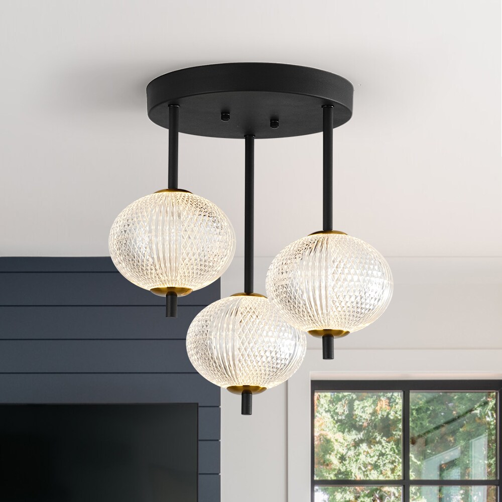 Wonderindoor 3 -Light Matte Black LED Acrylic Metal Chandelier