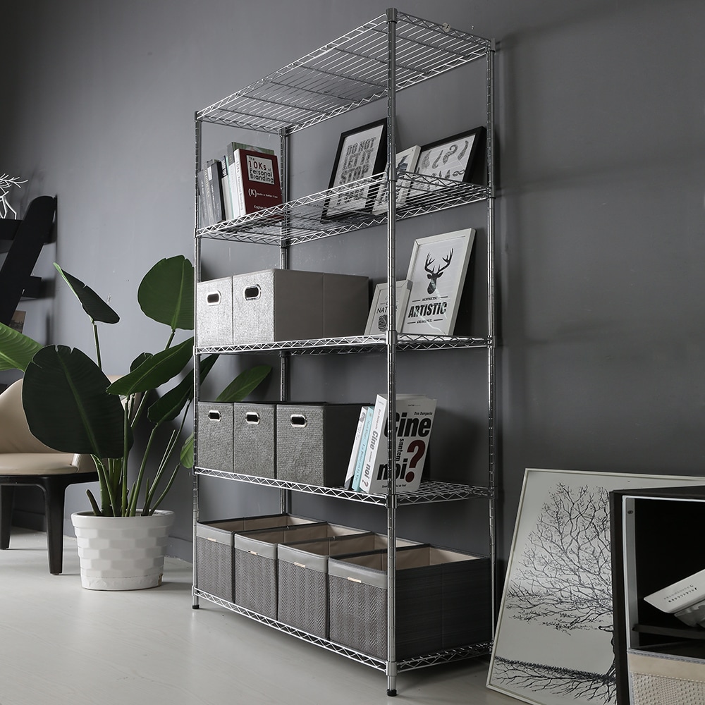 5-Tier Chrome Adjustable Steel Shelving Unit for Kitchens and Garages