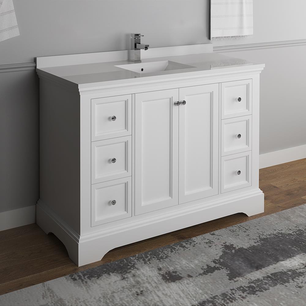Fresca FCB2448WHM-CWH-U Windsor 48-in Matte White Undermount Single sink Bathroom Vanity with White Quartz Top