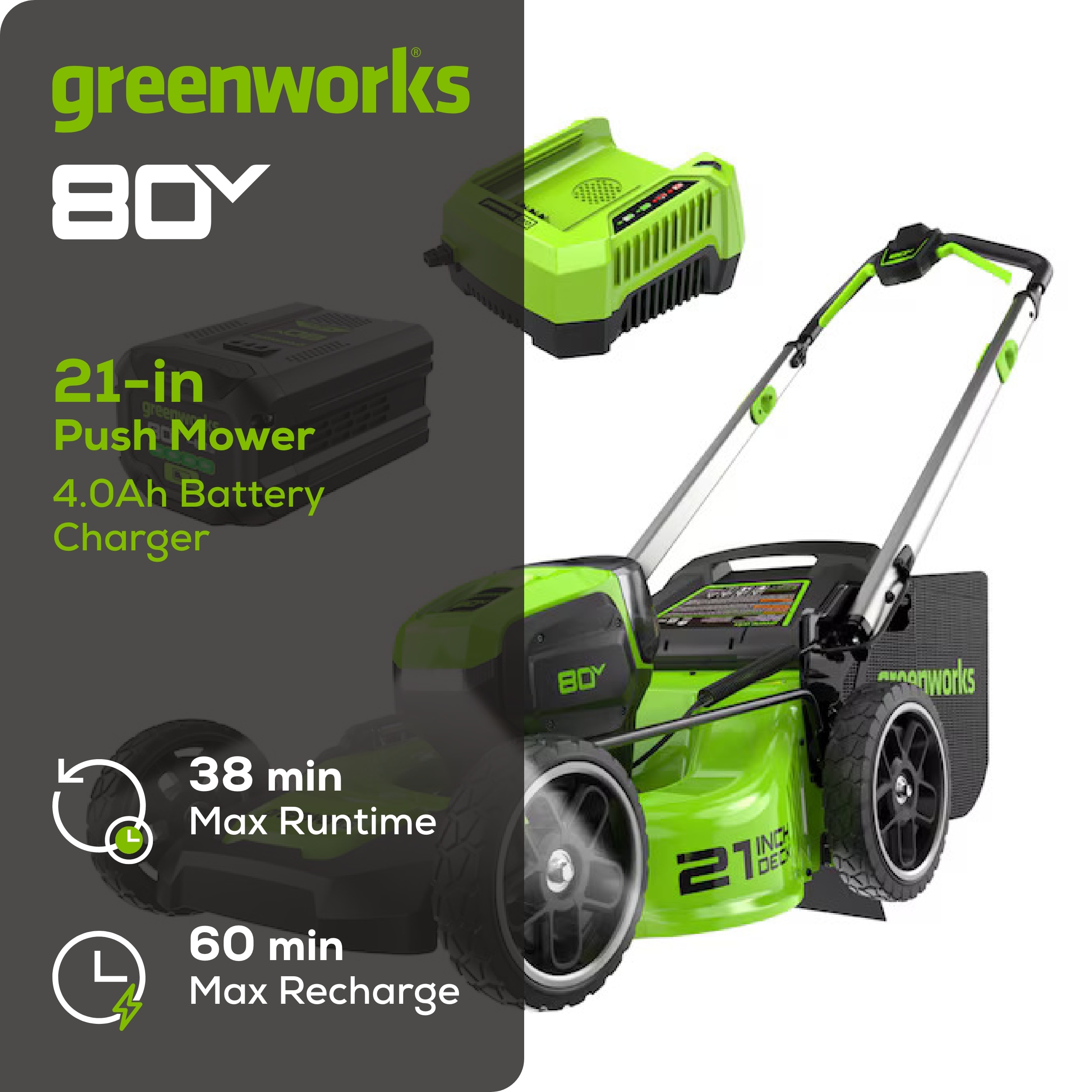 Greenworks MO80L415 Cordless-Elec-Push-Mowers - View #2