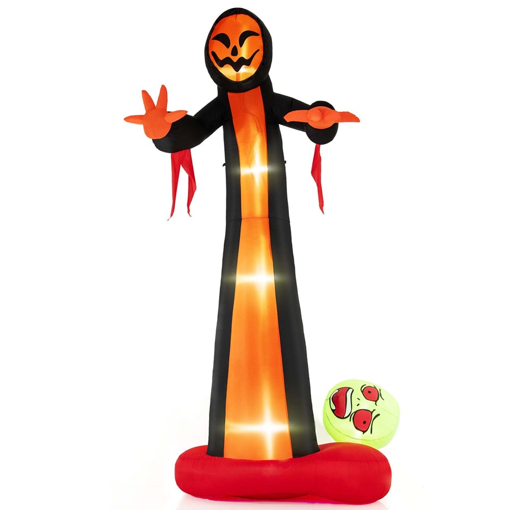 Costway TGCA0516 12 FT Inflatable Grim Reaper Ghost Large Halloween Inflatables with Built-in LED Lights and Scary Skull