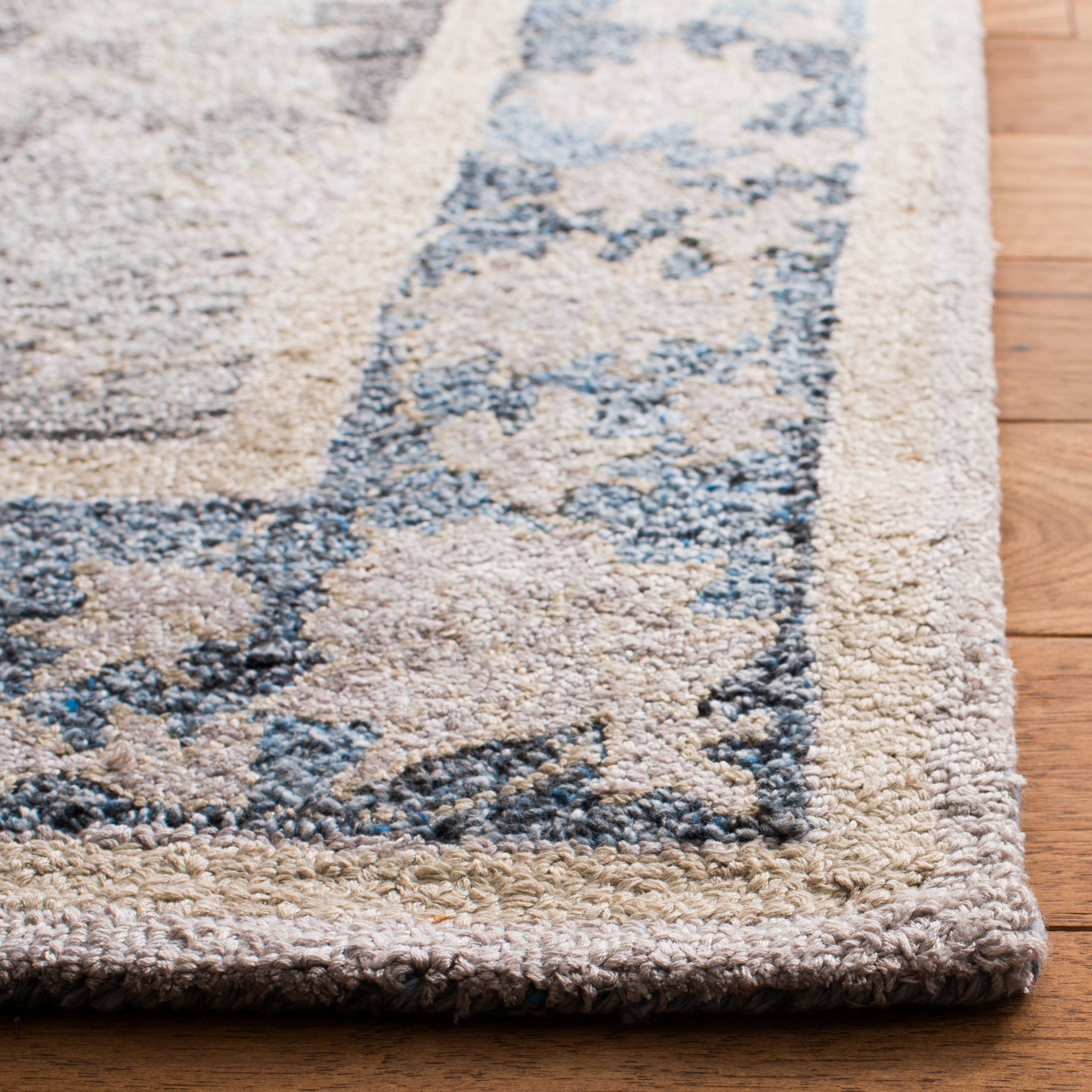 Handmade Blue and Beige Wool Abstract Runner Rug, 2'-3" x 8'