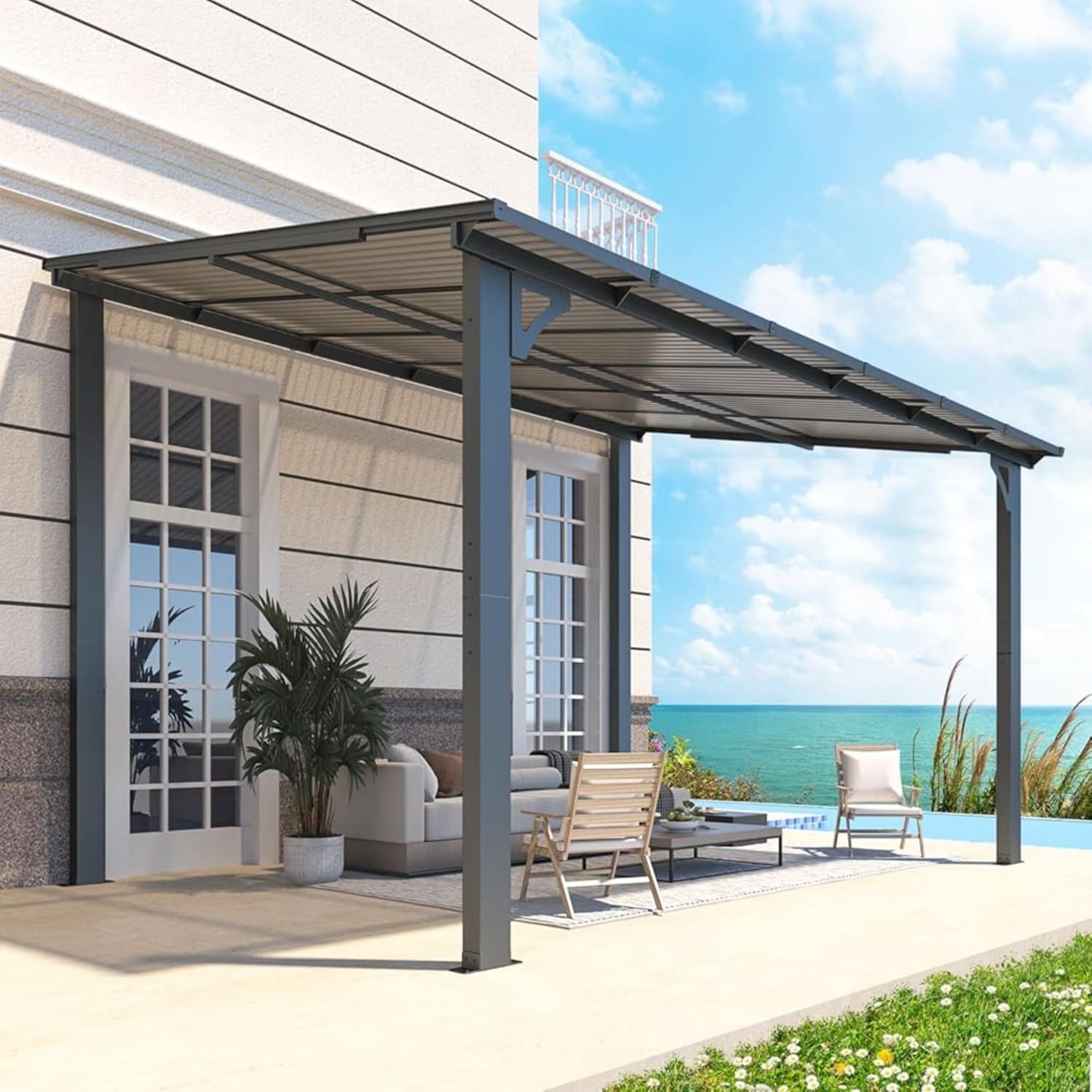 AECOJOY 16407BK-LS01 12-ft x 8-ft Gazebos Black Gazebo with Hardtop Roof
