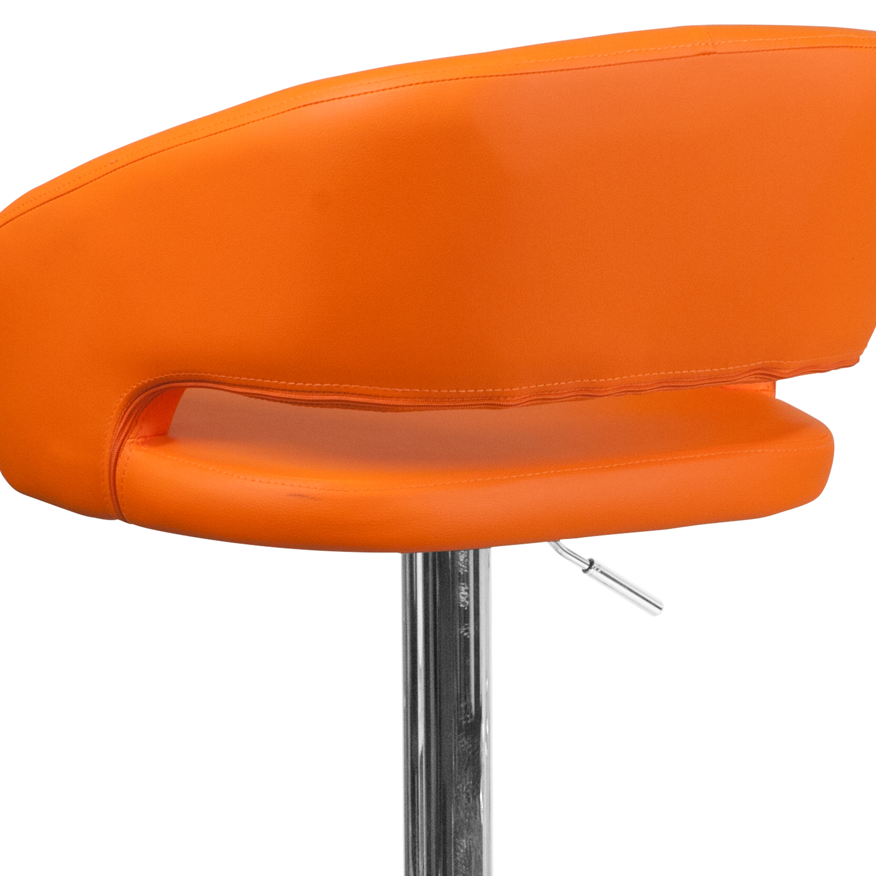 Orange Vinyl Adjustable Height Swivel Barstool with Chrome Base