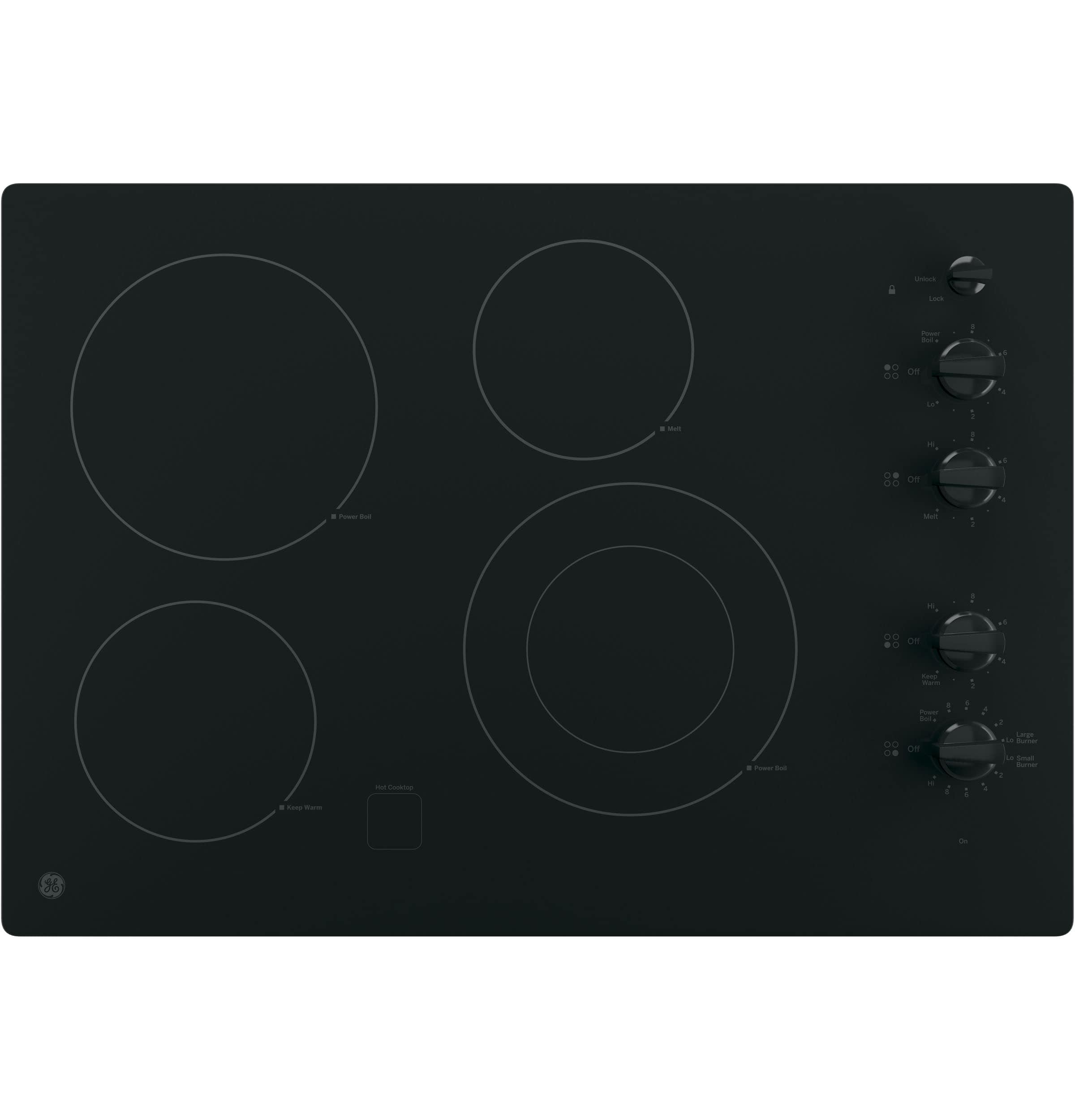 GE JP3530DJBB 30-in 4 Elements Smooth Surface (Radiant) Black Electric Cooktop