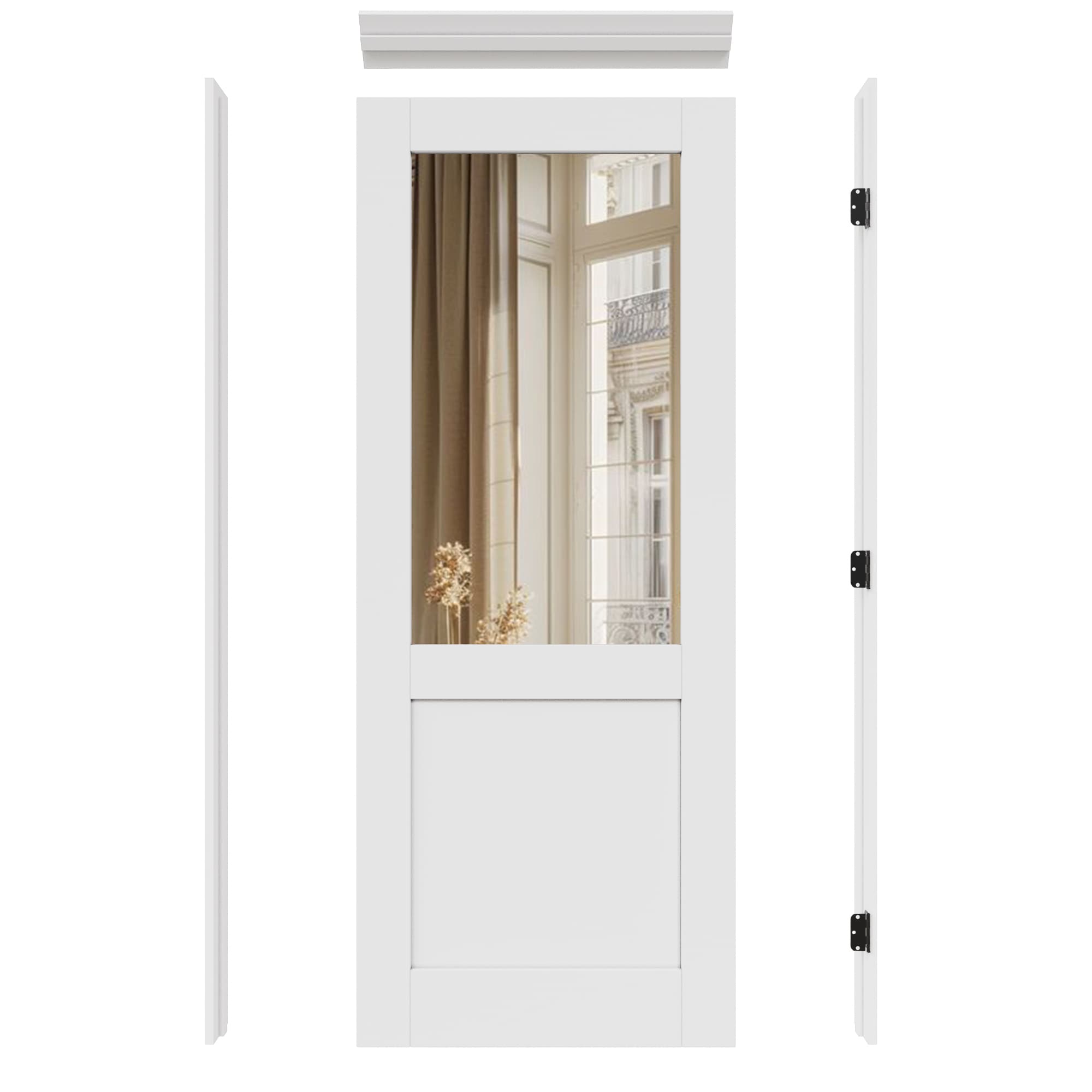 JUJUBON IN-PREPR-HGMR-30L 30-in x 80-in White Quickly Assemble Jamb Solid core 1-panel Mirrored glass Left hand Smooth Prefinished MDF Flat Jamb Single Prehung Interior Door